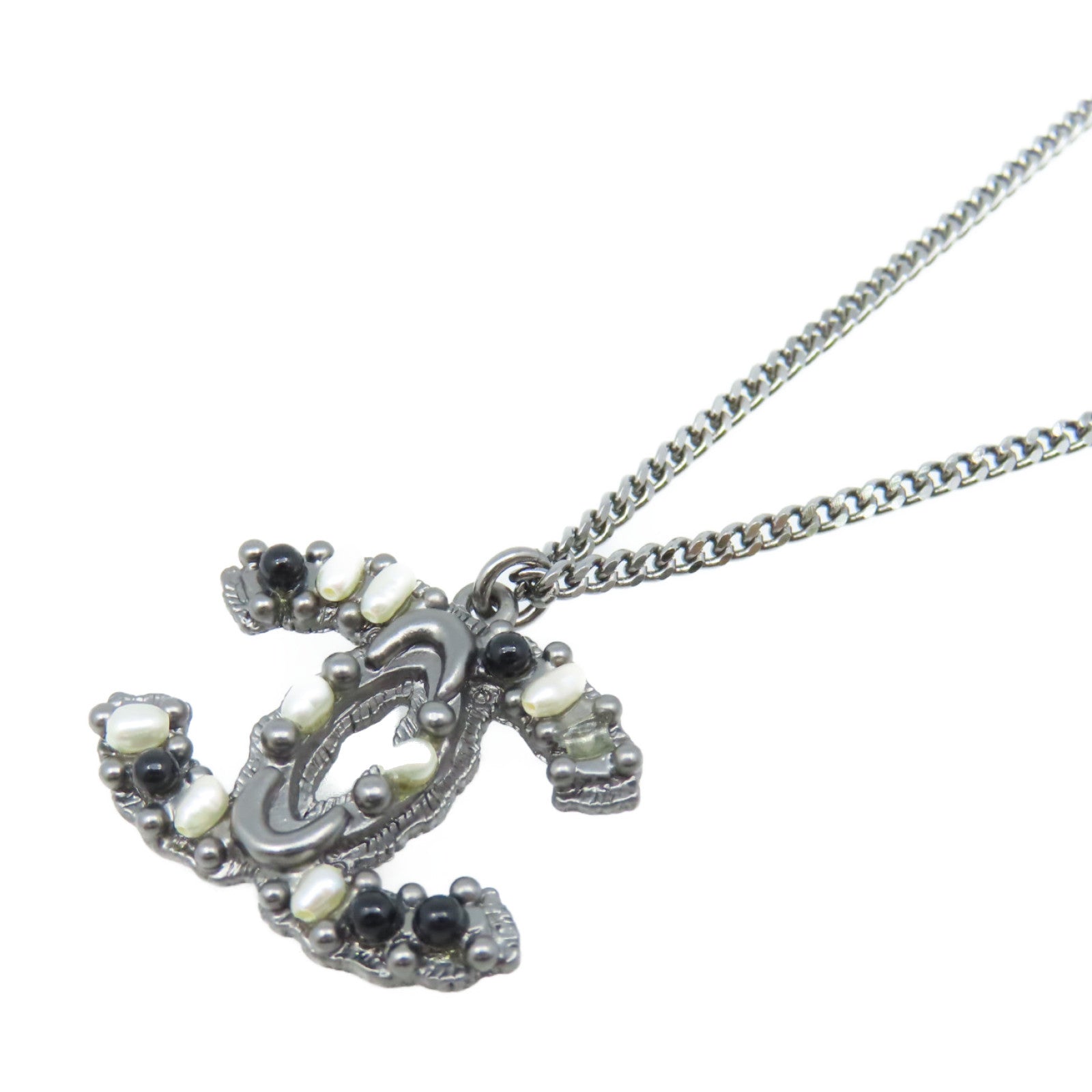 CHANEL 金屬/仿珍珠 CC Necklace項鏈銀色/黑色/米白色
