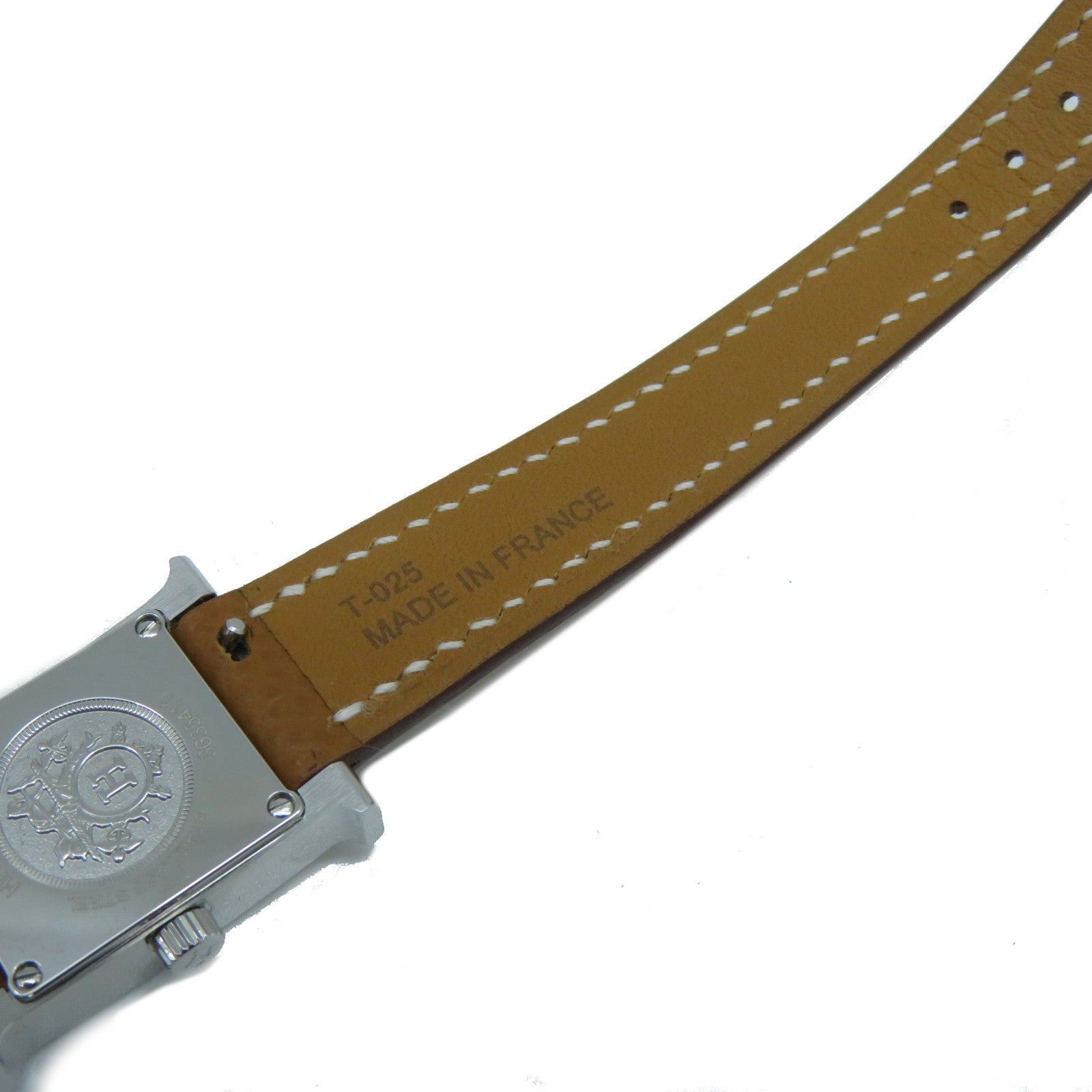HERMES H watch 21mm不鏽鋼Epsom皮革帶手錶石英機芯白色/Gold經典駝色