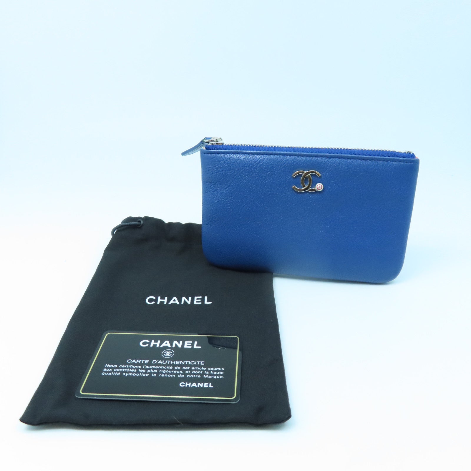 CHANEL 牛皮皮革Wallet銀扣錢包藍色
