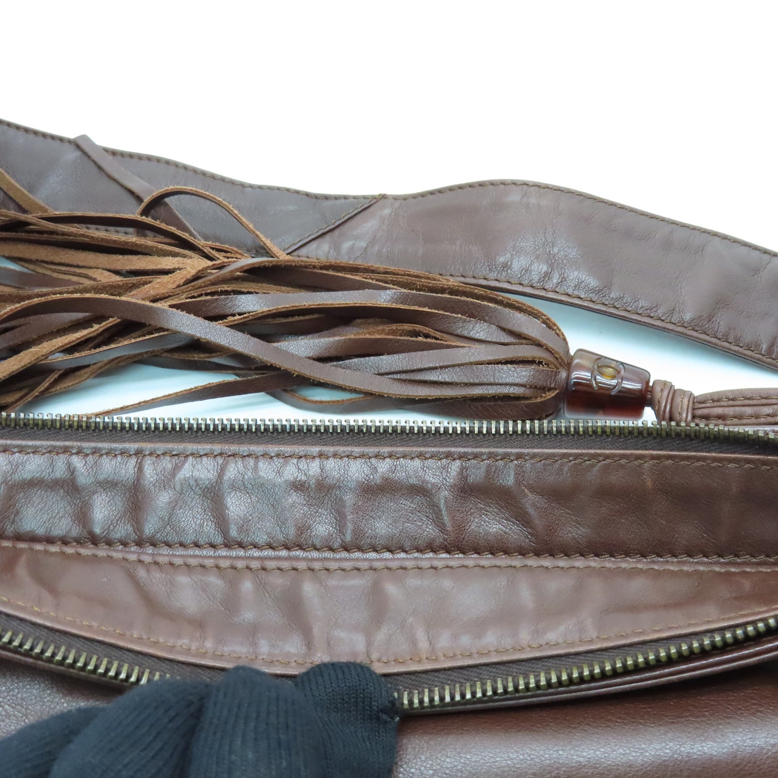 CHANEL sheepskin leather Shoulder Bag gold buckle shoulder bag brown