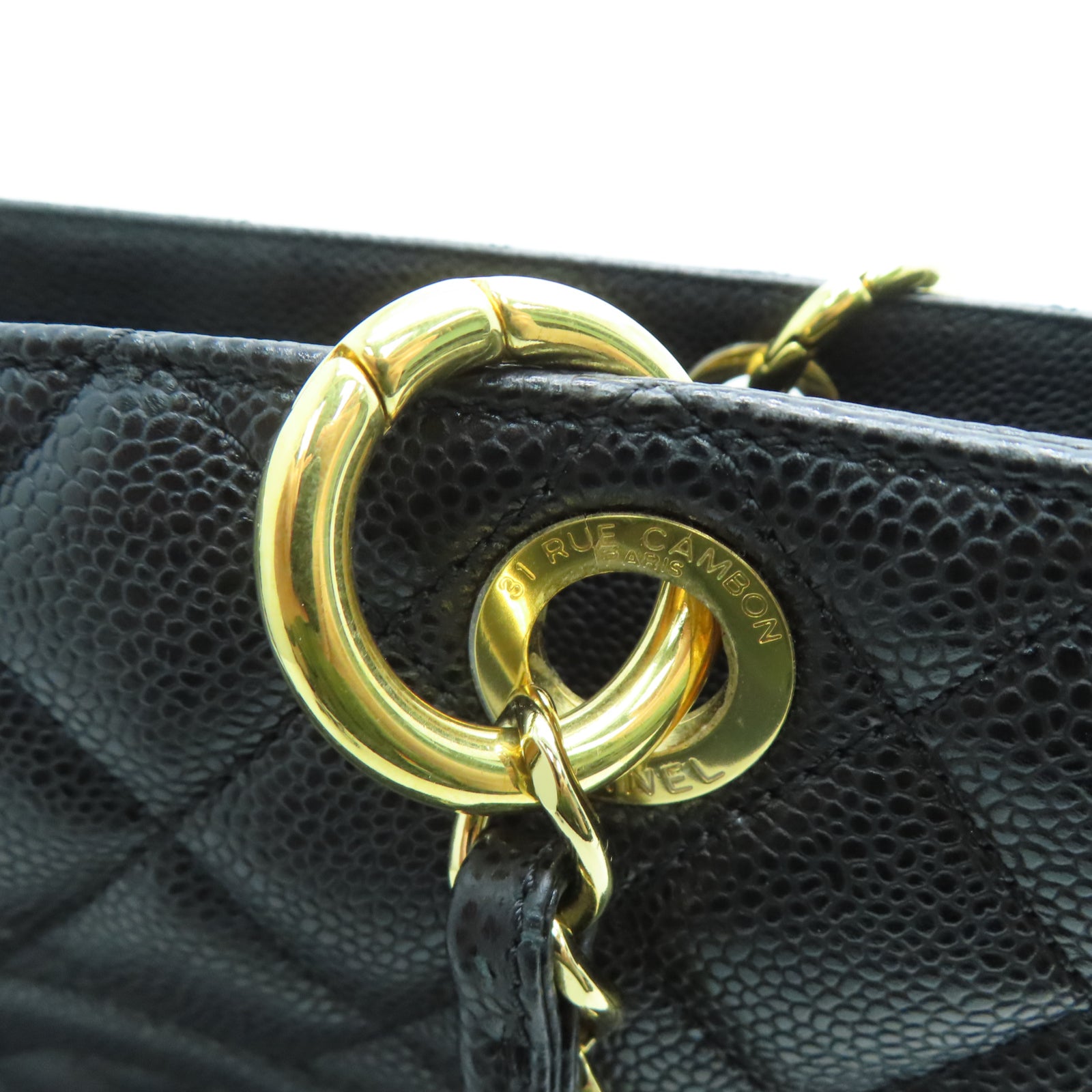 CHANEL 菱格Caviar皮革GST金扣链带肩背袋黑色