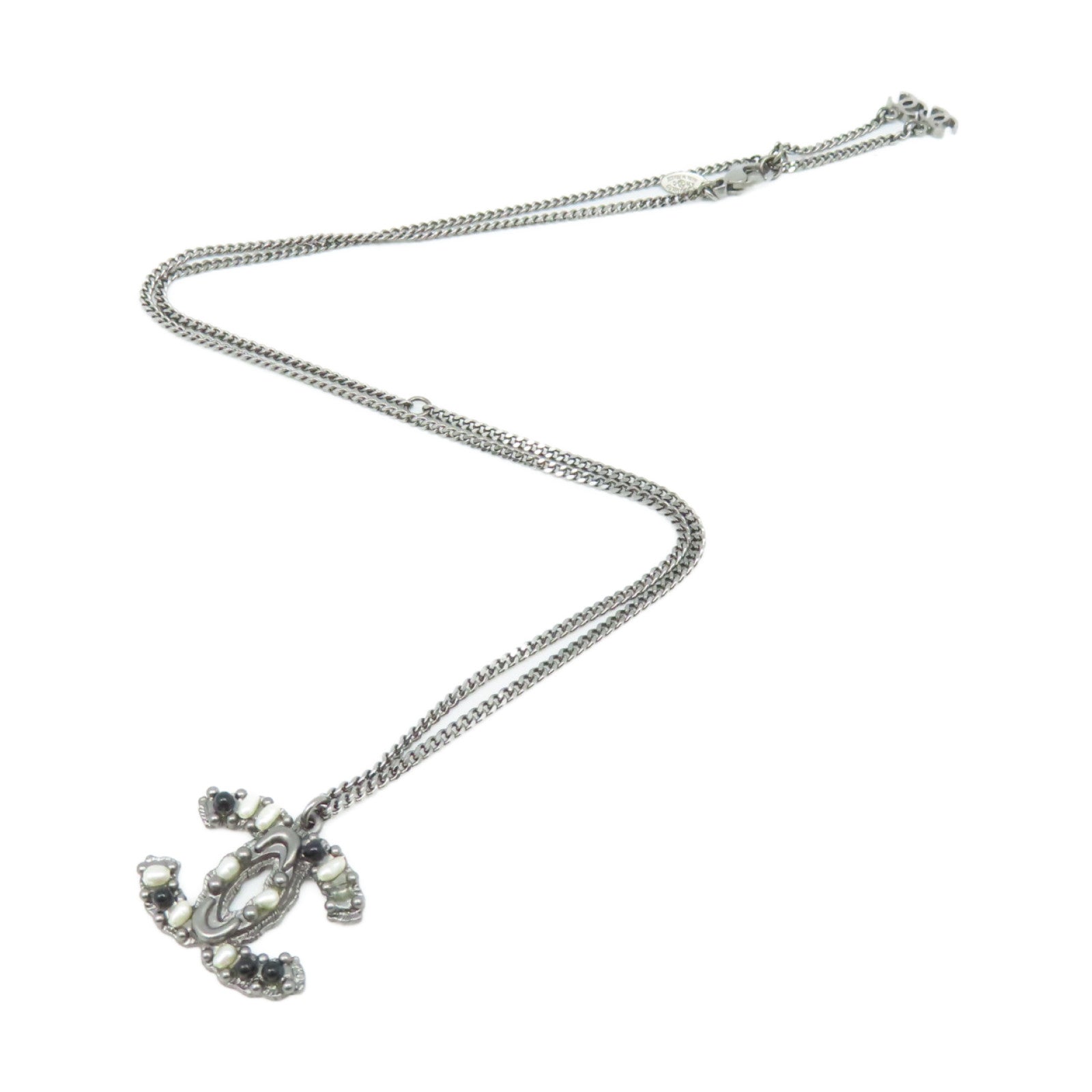 CHANEL 金屬/仿珍珠 CC Necklace項鏈銀色/黑色/米白色