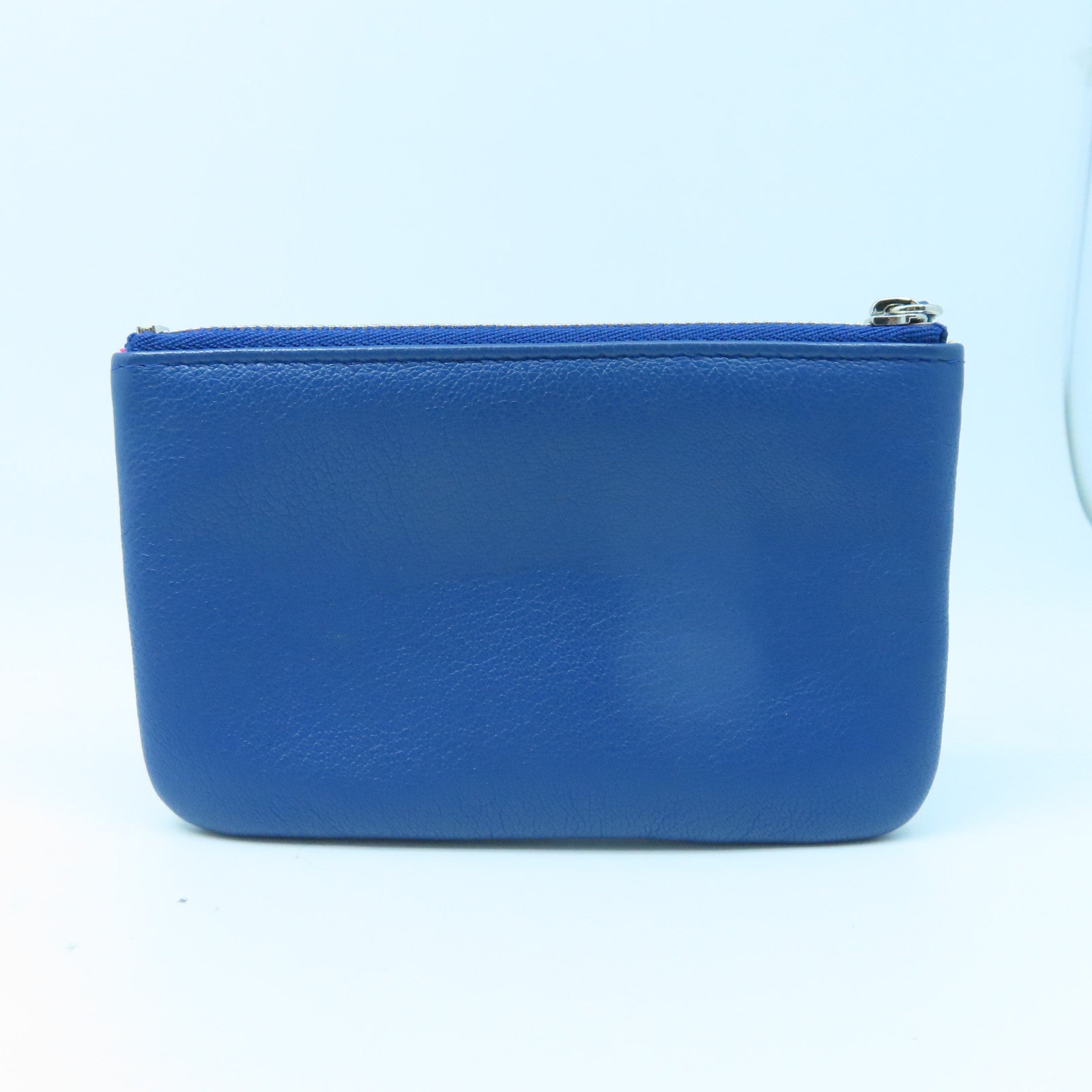 CHANEL 牛皮皮革Wallet銀扣錢包藍色