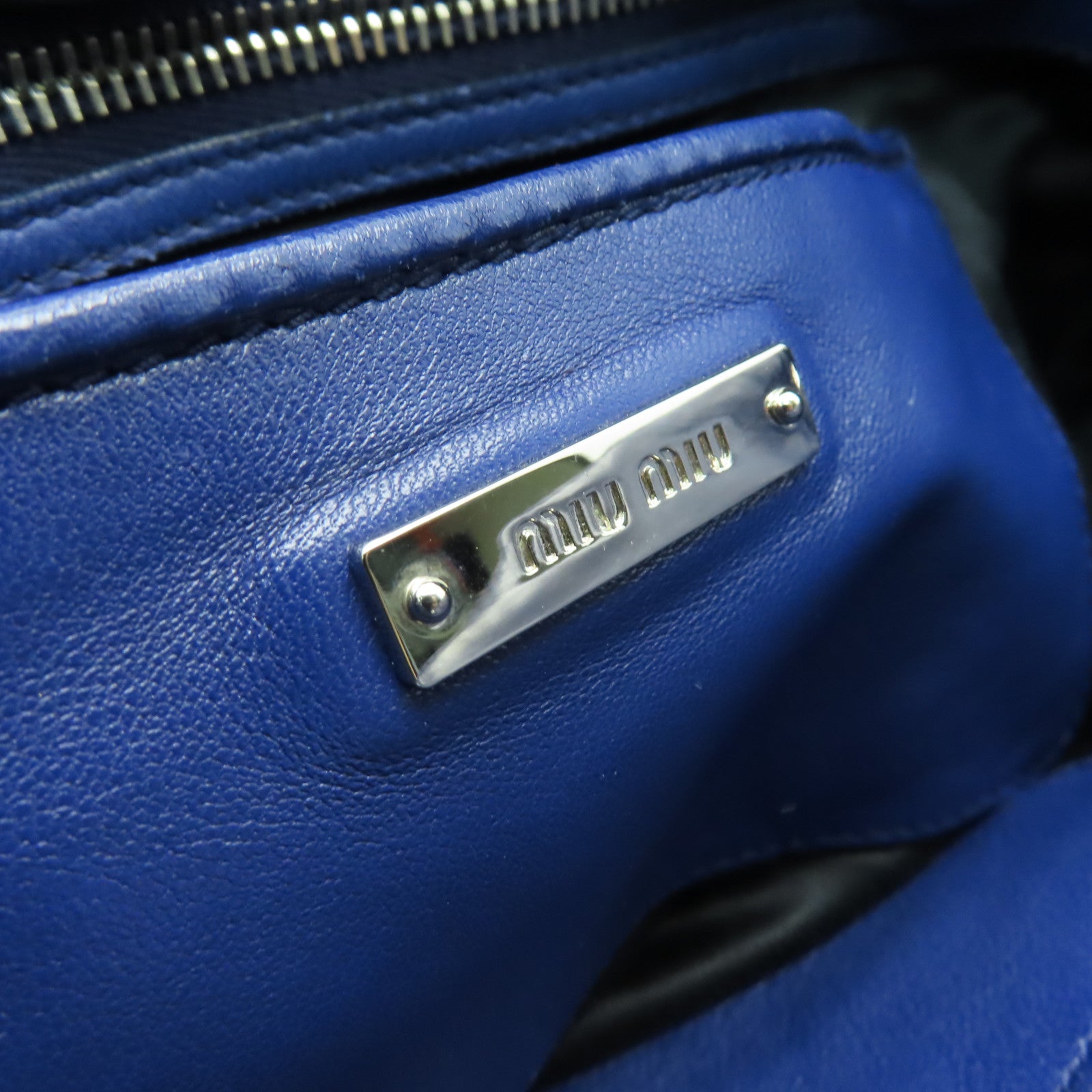 Miu Miu 牛皮皮革2 Way Shoulder銀扣手挽肩背兩用袋藍色