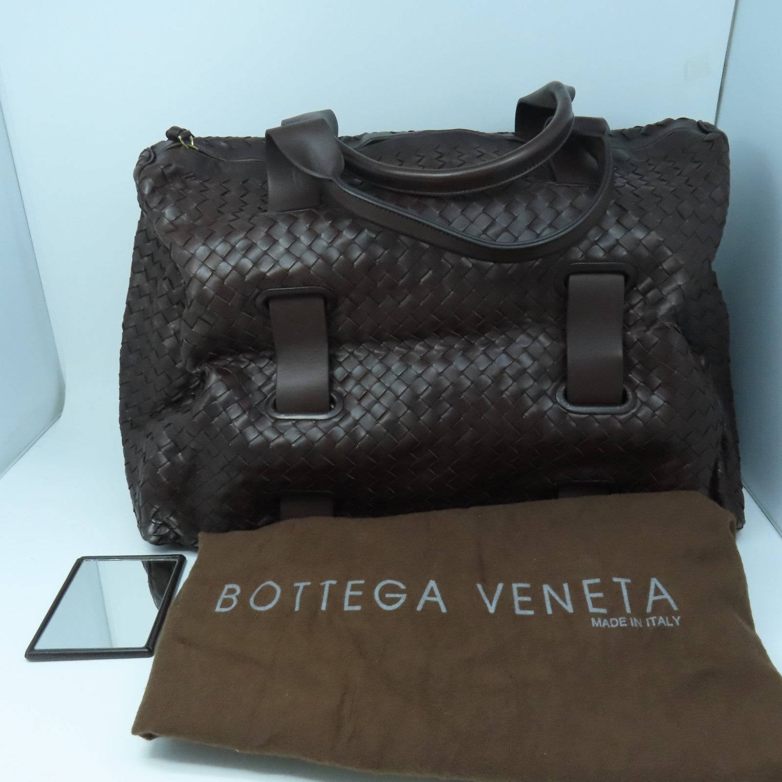 BOTTEGA VENETA 【激減優惠】織紋皮革Shoulder Bag金扣肩背袋啡色