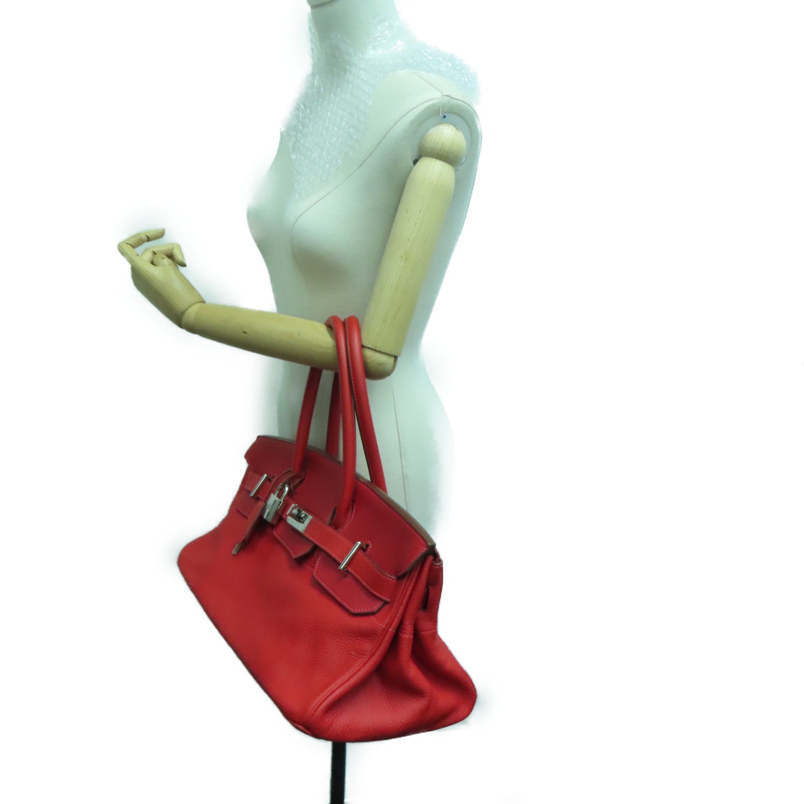 HERMES Clemence皮革Shoulder Birkin銀扣肩背袋紅色