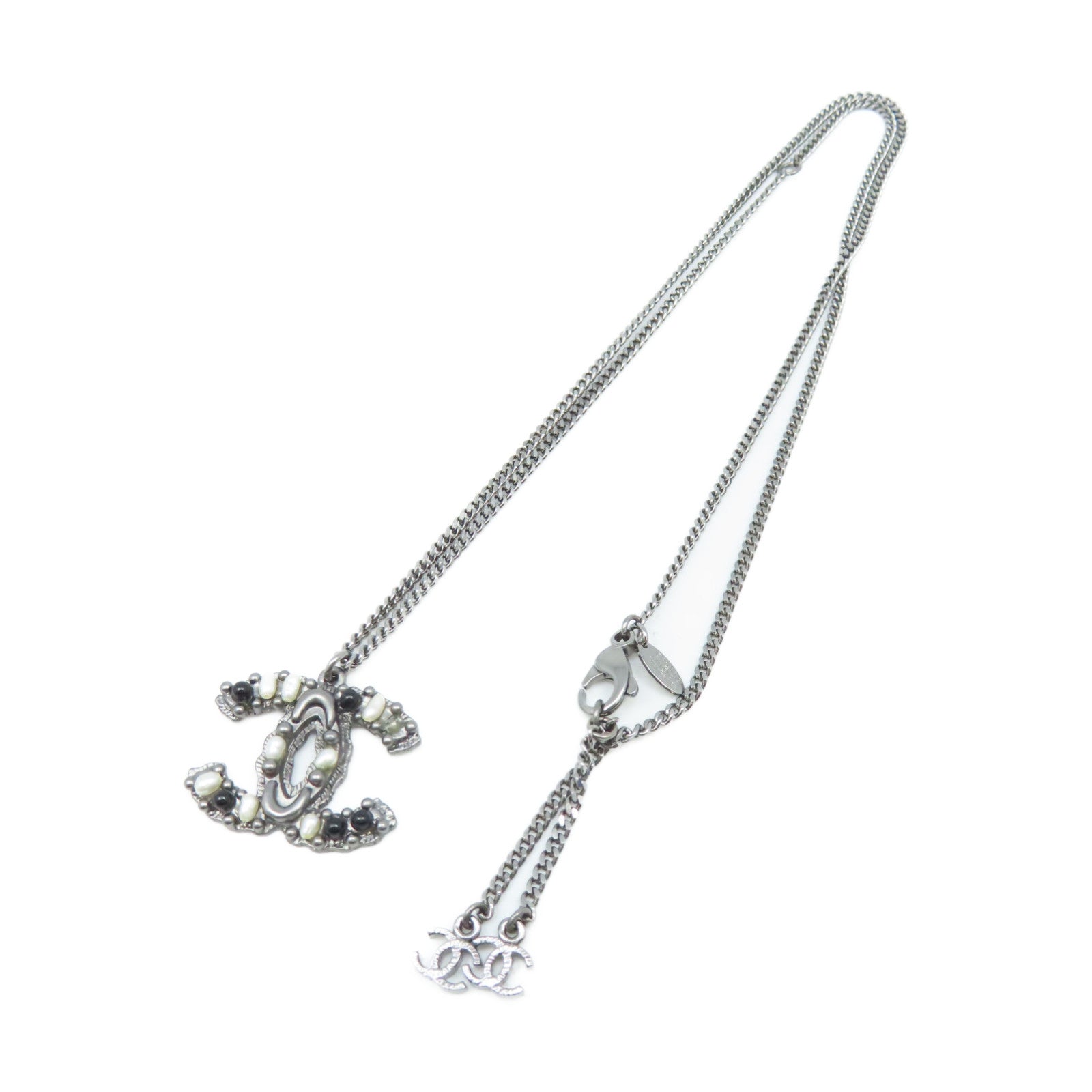 CHANEL 金屬/仿珍珠 CC Necklace項鏈銀色/黑色/米白色