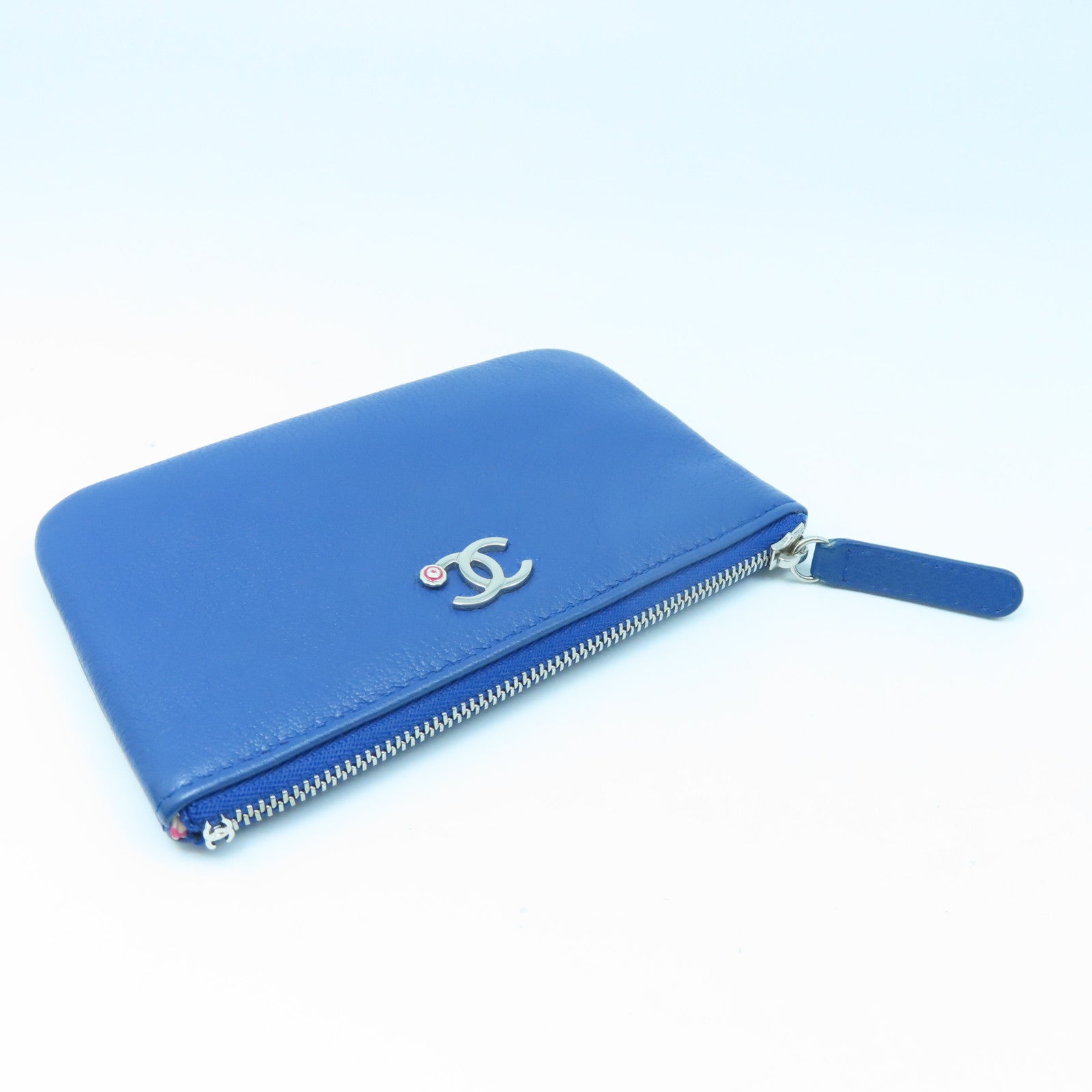 CHANEL 牛皮皮革Wallet銀扣錢包藍色
