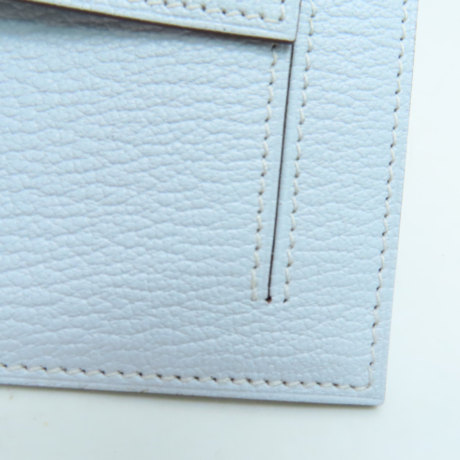 HERMES Chevre Leather Kelly Pocket Compact Wallet Gold Buckle Wallet Haze Blue