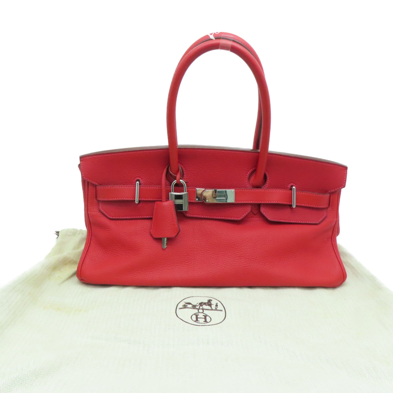 HERMES Clemence皮革Shoulder Birkin銀扣肩背袋紅色