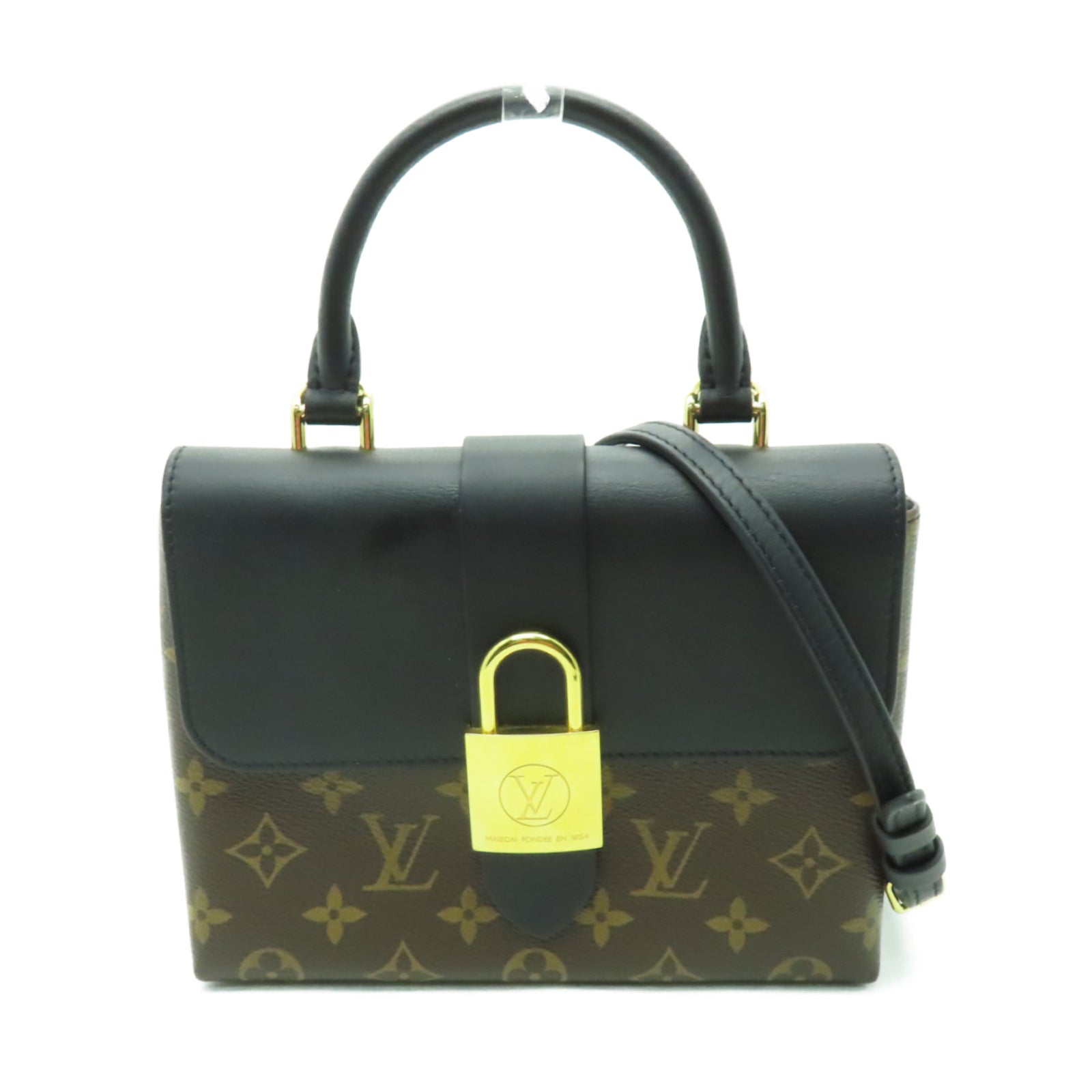 LOUIS VUITTON Monogram Lockit BB金扣手挽肩背兩用袋黑色/啡色