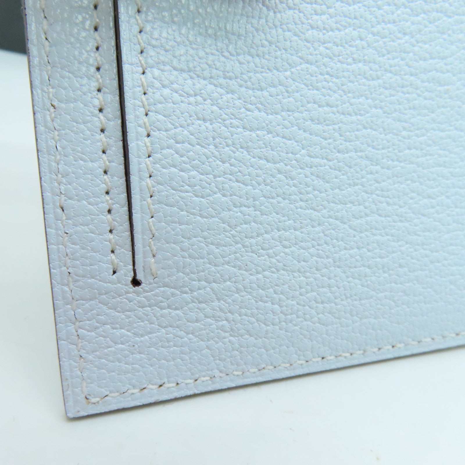 HERMES Chevre Leather Kelly Pocket Compact Wallet Gold Buckle Wallet Haze Blue