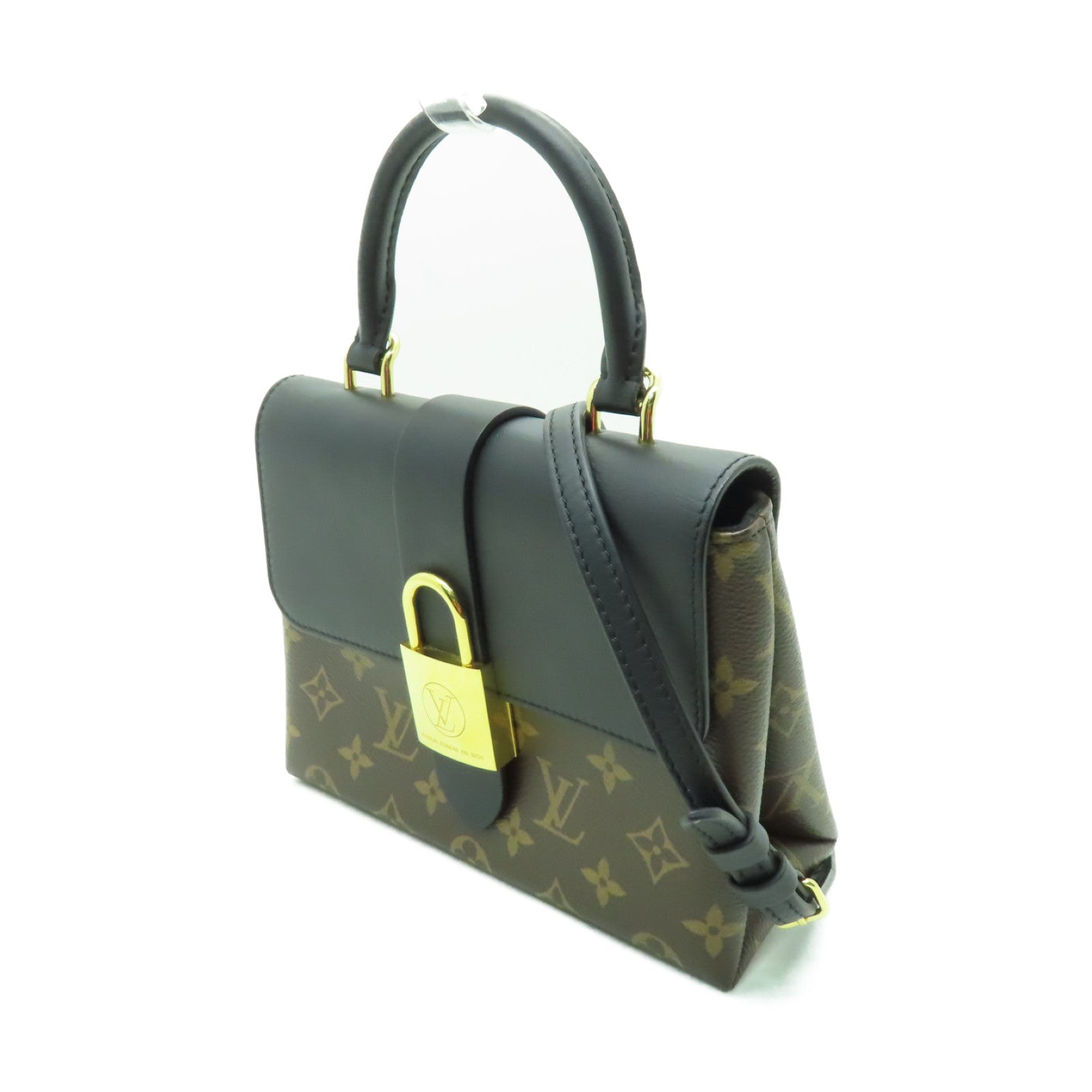 LOUIS VUITTON Monogram Lockit BB金扣手挽肩背兩用袋黑色/啡色