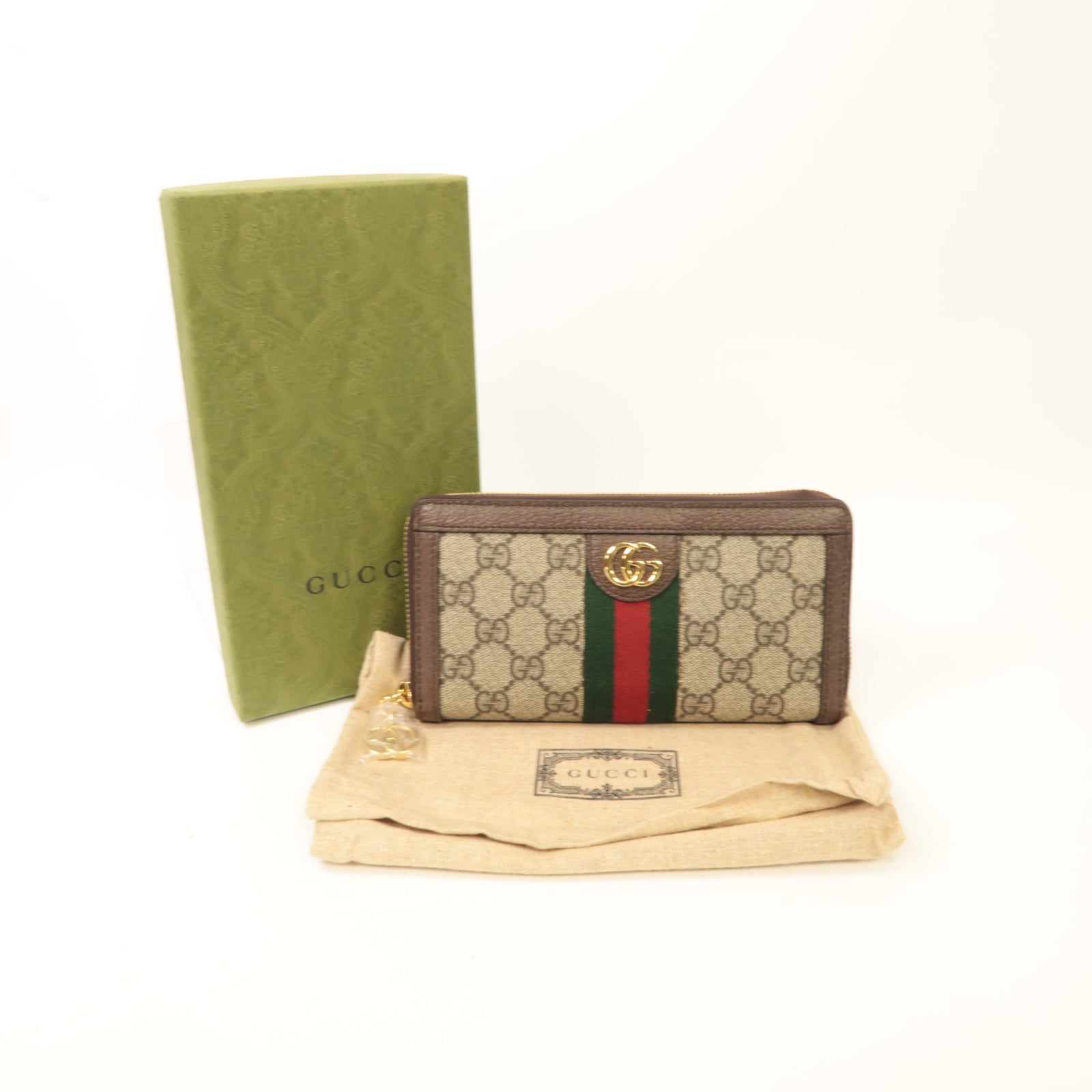 GUCCI 塗層帆布Zipped Long Wallet金扣長錢包棕色