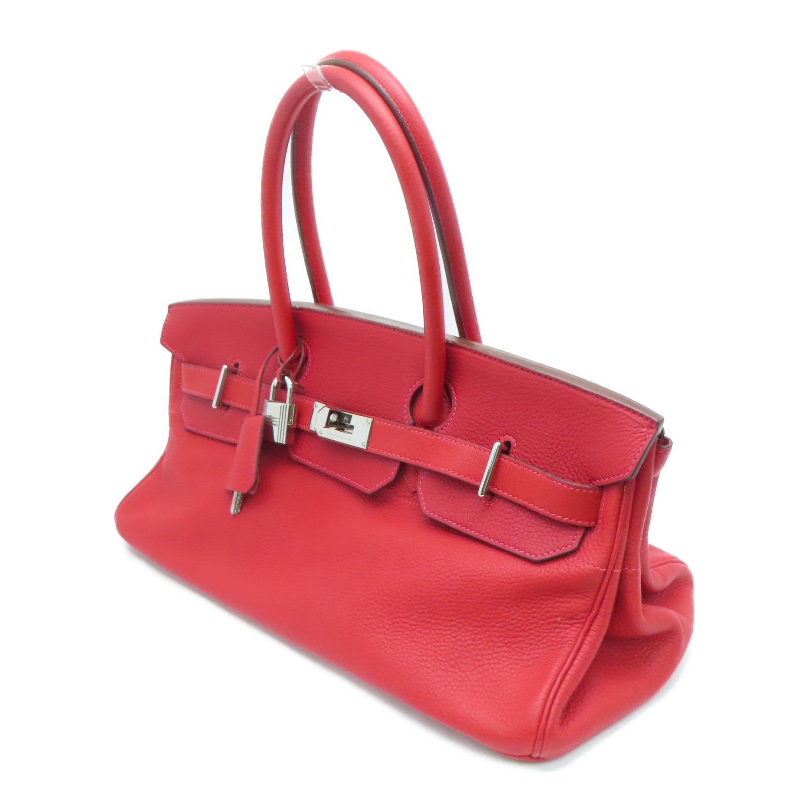 HERMES Clemence皮革Shoulder Birkin銀扣肩背袋紅色