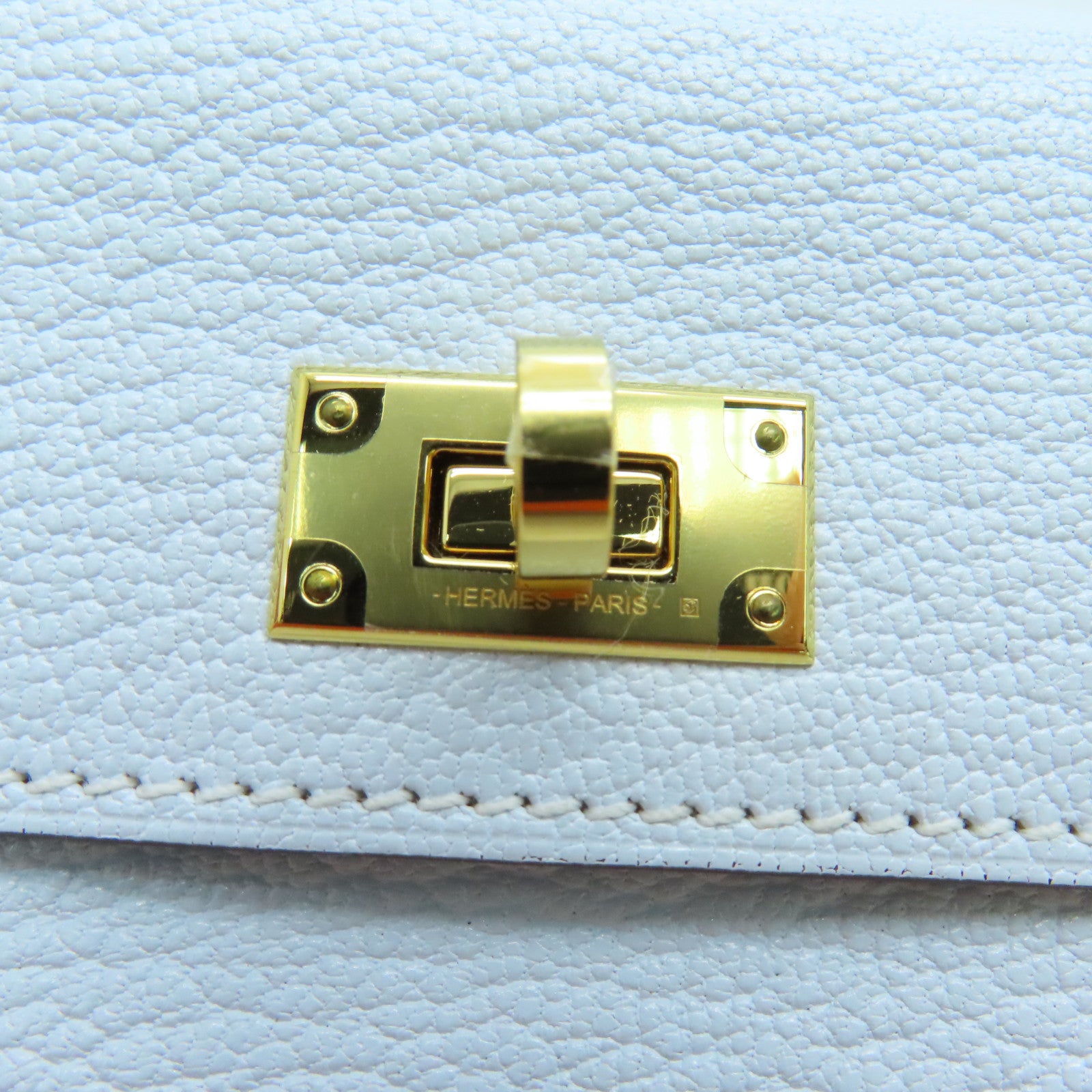 HERMES Chevre Leather Kelly Pocket Compact Wallet Gold Buckle Wallet Haze Blue