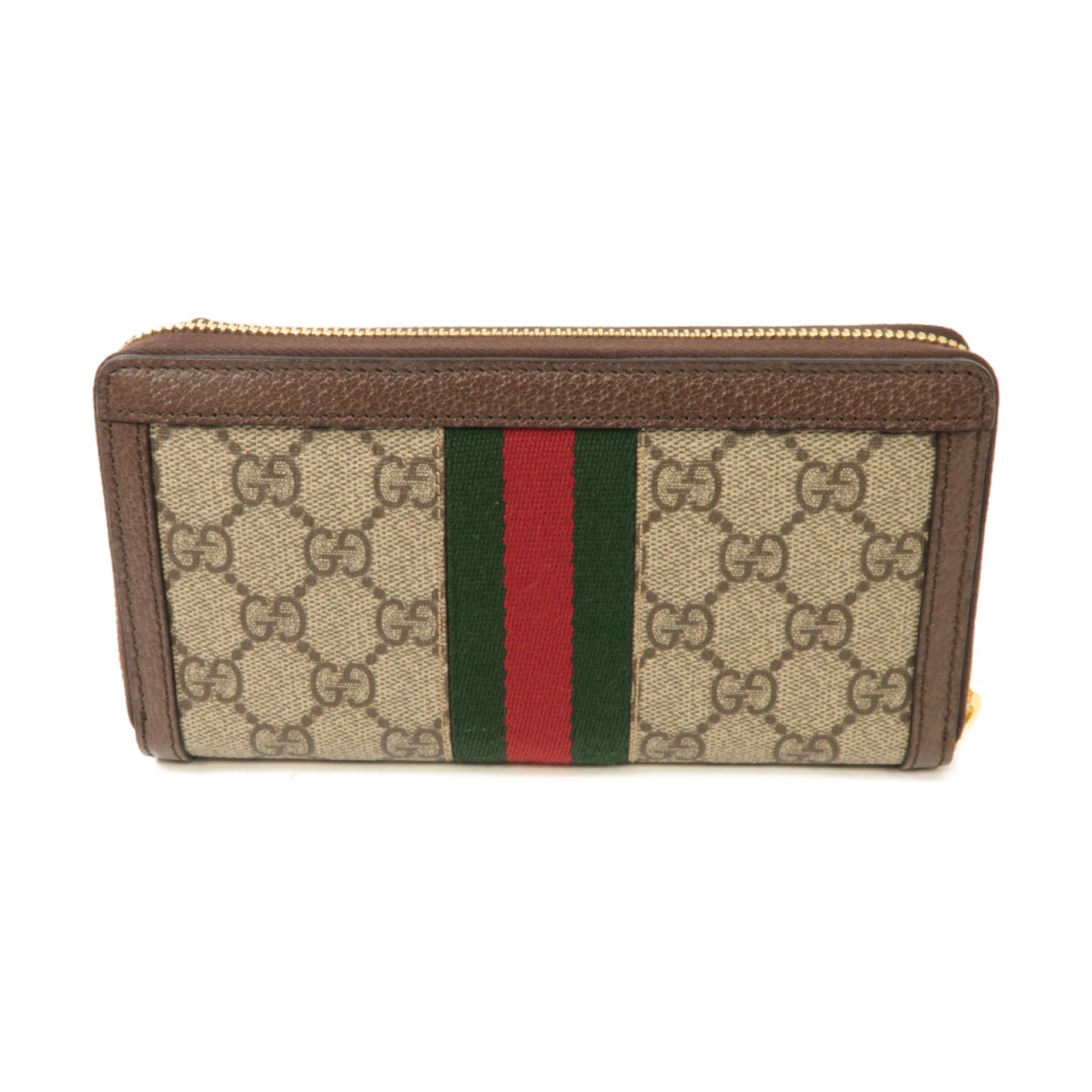 GUCCI 塗層帆布Zipped Long Wallet金扣長錢包棕色