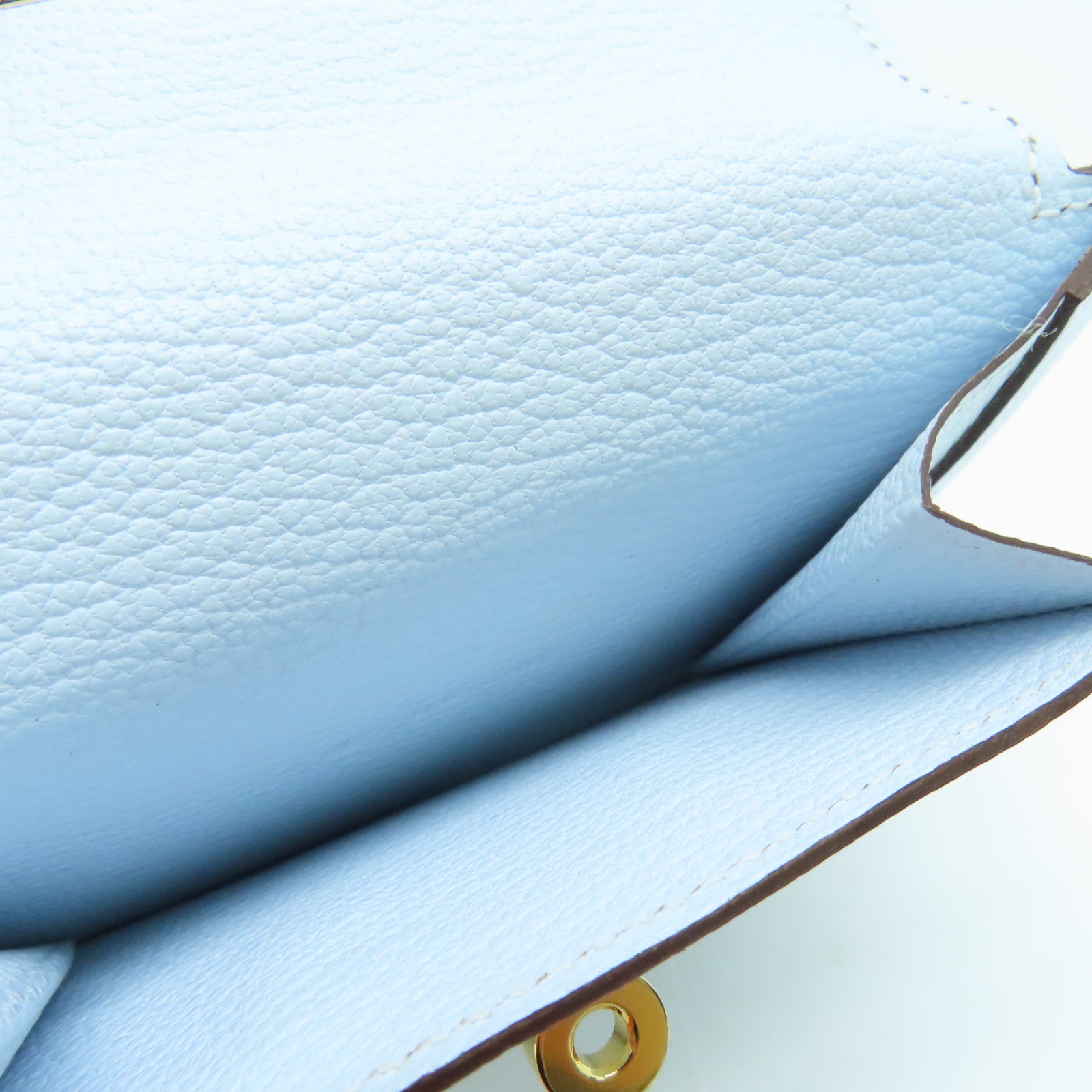 HERMES Chevre Leather Kelly Pocket Compact Wallet Gold Buckle Wallet Haze Blue