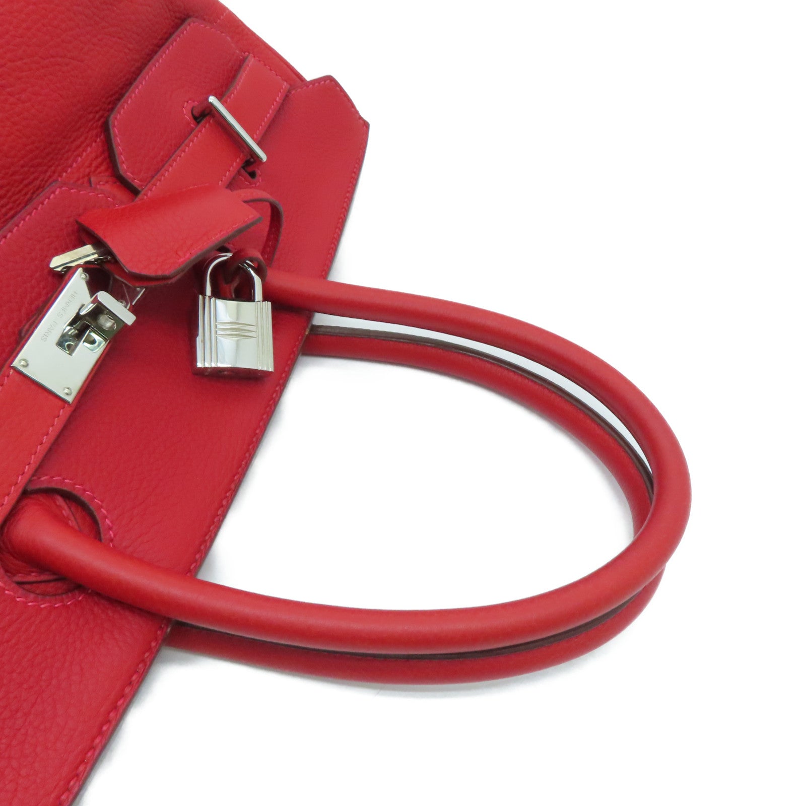 HERMES Clemence皮革Shoulder Birkin銀扣肩背袋紅色