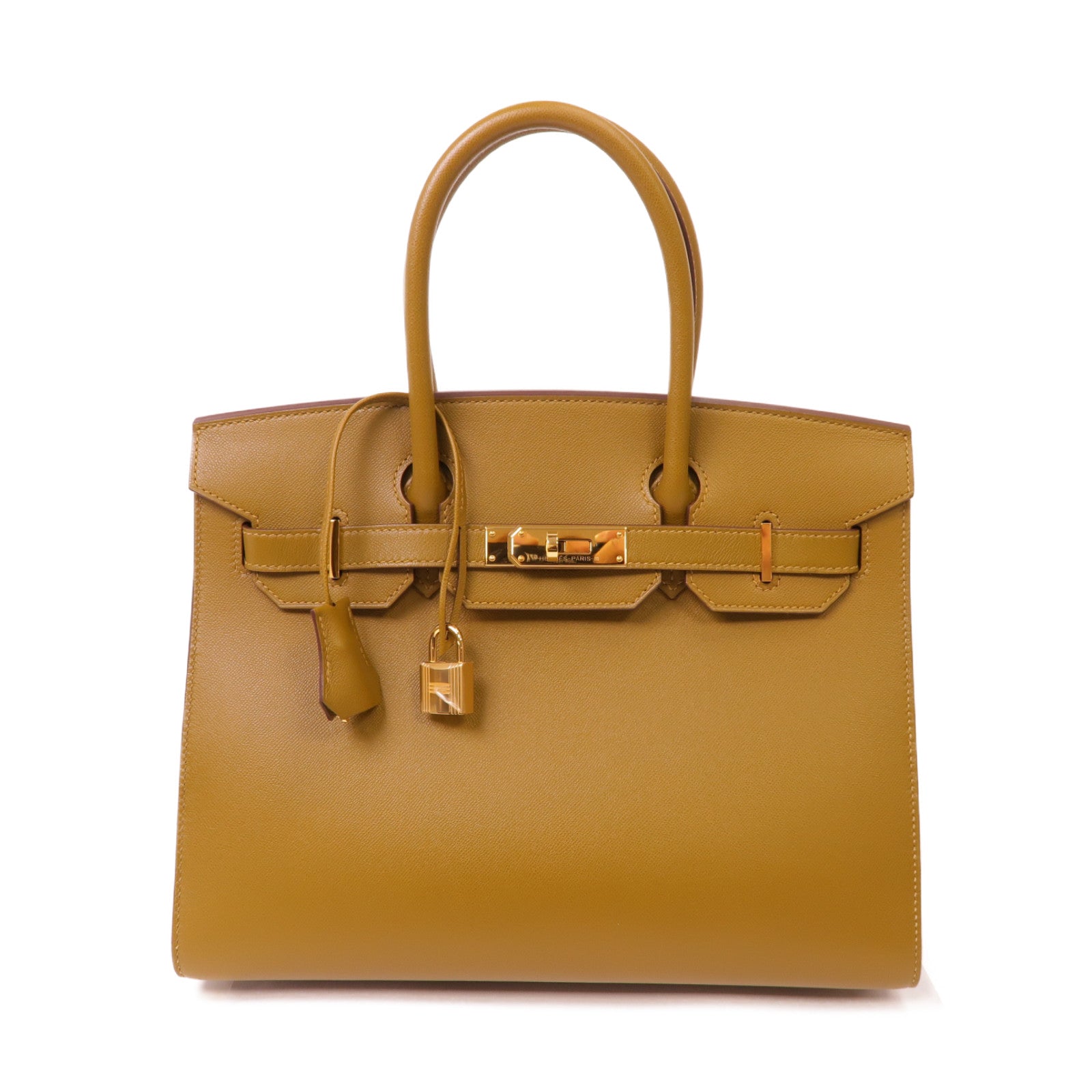 HERMES Madame皮革Birkin 30金扣手挽袋芥末色