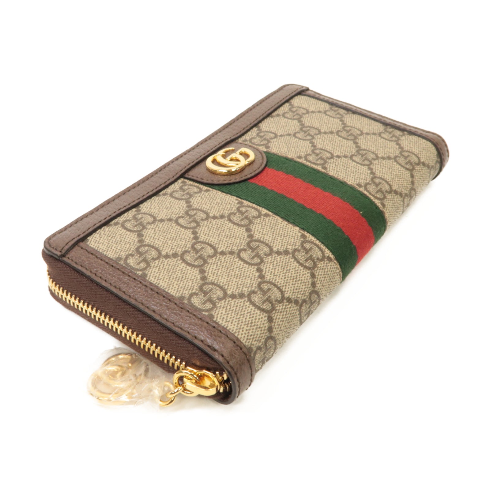 GUCCI 塗層帆布Zipped Long Wallet金扣長錢包棕色