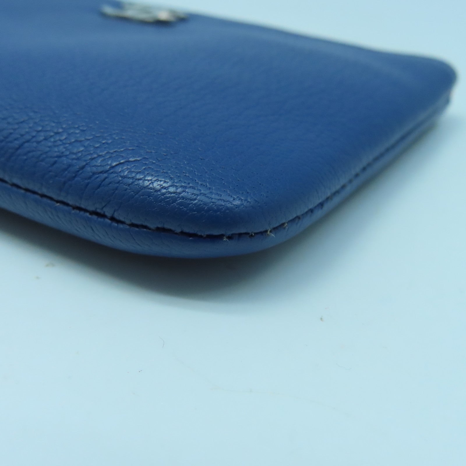 CHANEL 牛皮皮革Wallet銀扣錢包藍色