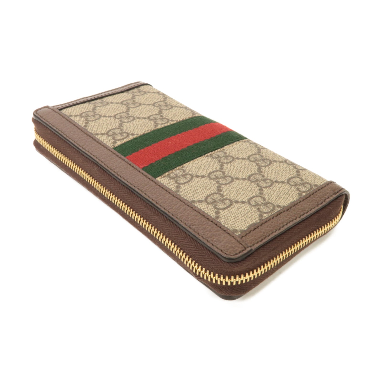 GUCCI 塗層帆布Zipped Long Wallet金扣長錢包棕色