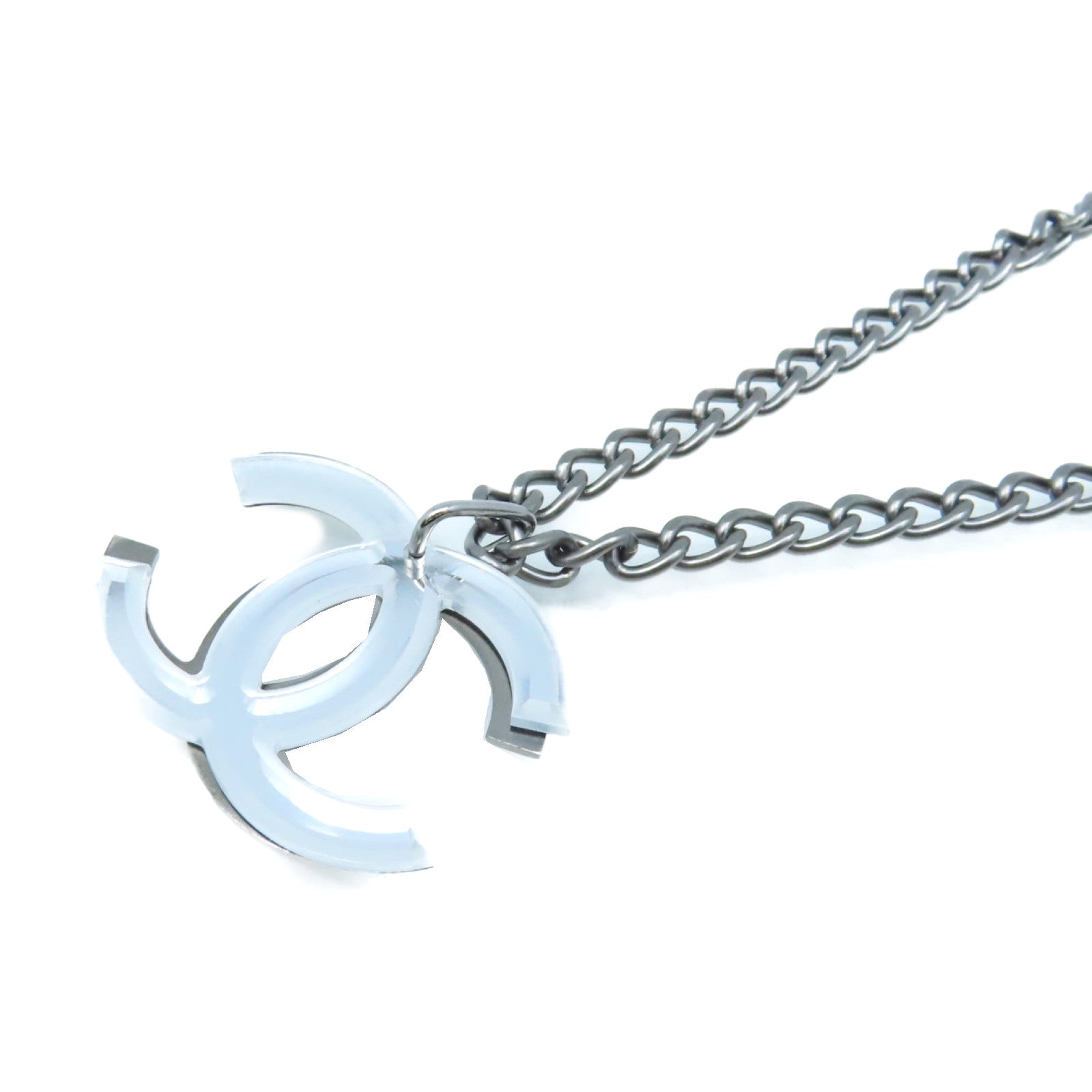 CHANEL 金屬/PVC CC Logo Necklace項鏈銀色