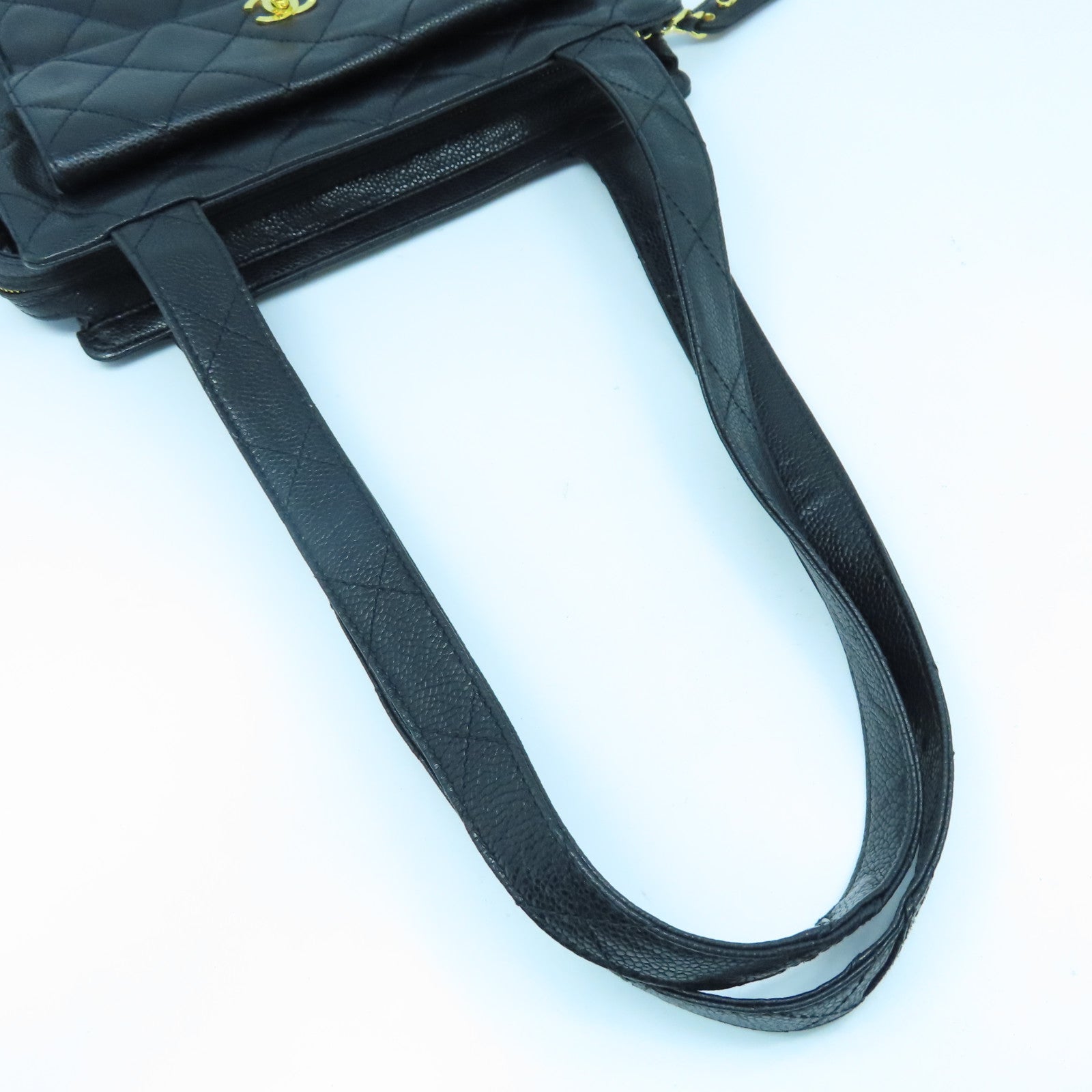 CHANEL 菱格Caviar皮革Vintage Tote Bag金扣手挽袋黑色