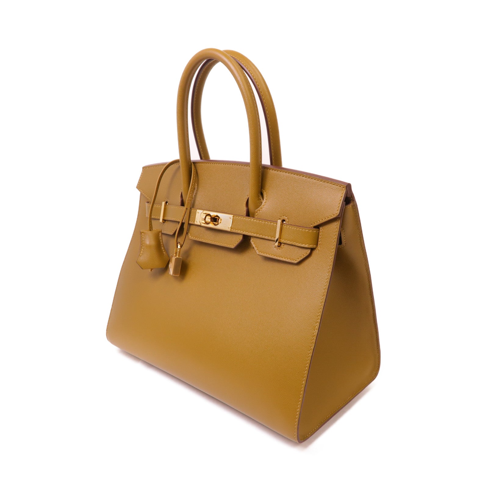 HERMES Madame皮革Birkin 30金扣手挽袋芥末色