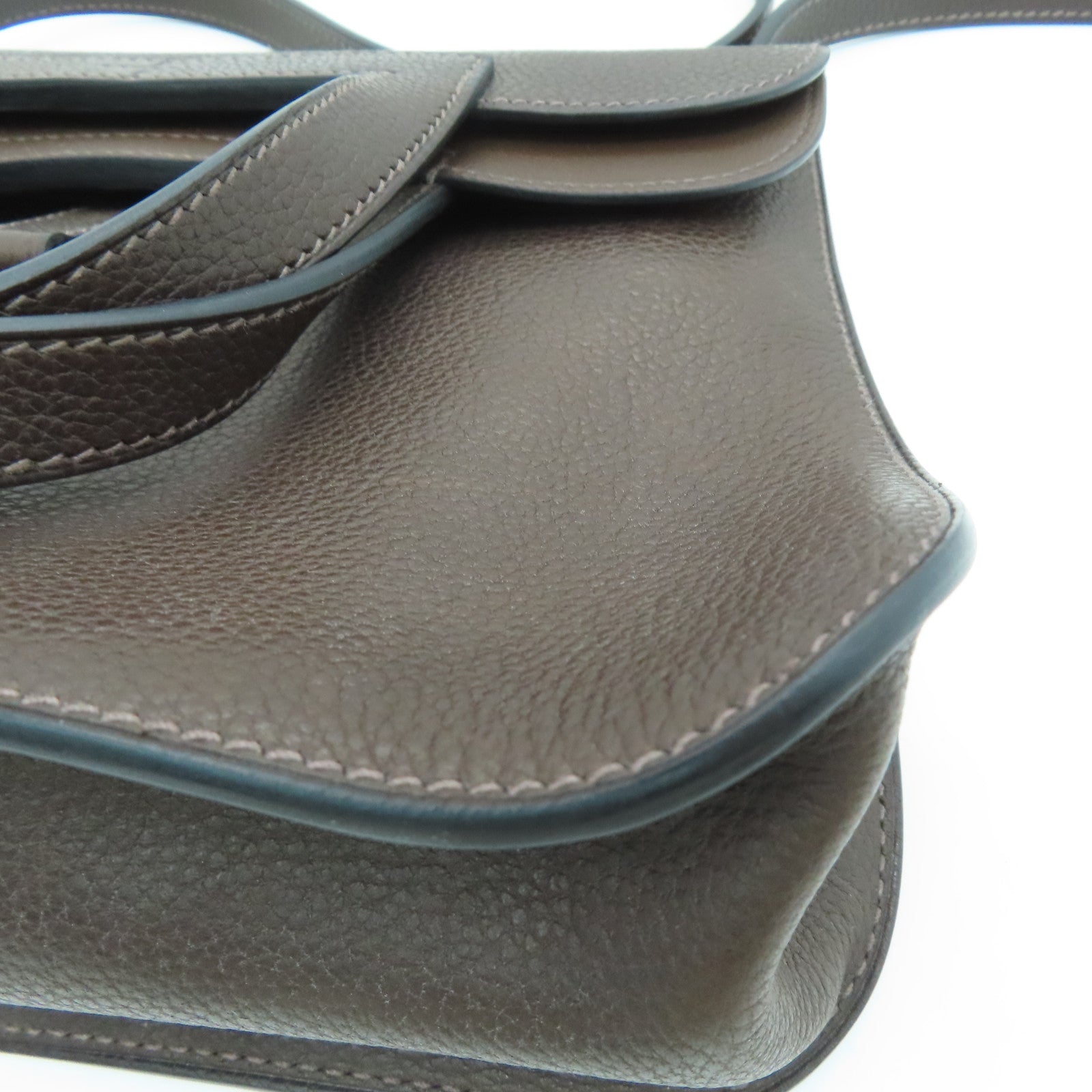 HERMES Clemence皮革Halzan 25銀扣肩背袋Ebene/啡色