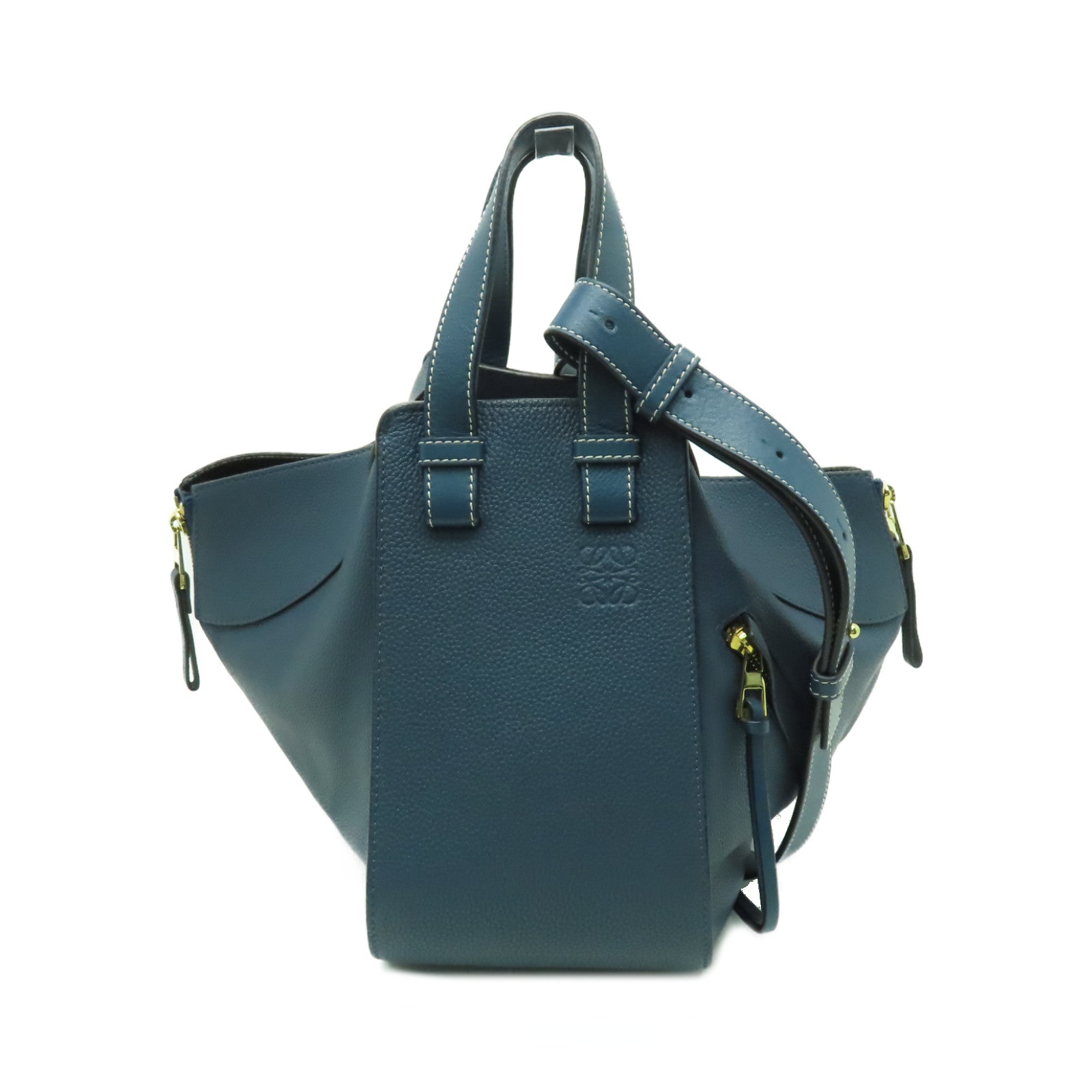 LOEWE 牛皮皮革Hammock Bag金扣手挽肩背兩用袋藍色