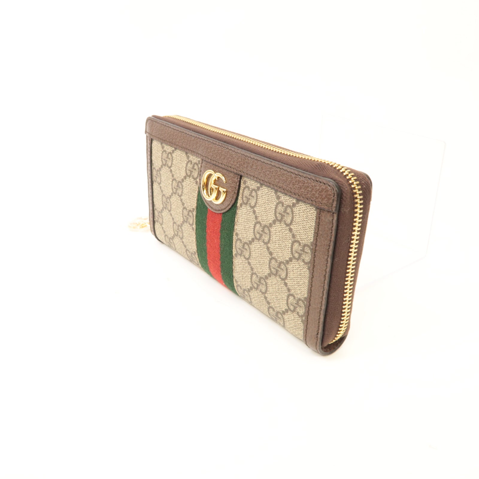 GUCCI 塗層帆布Zipped Long Wallet金扣長錢包棕色