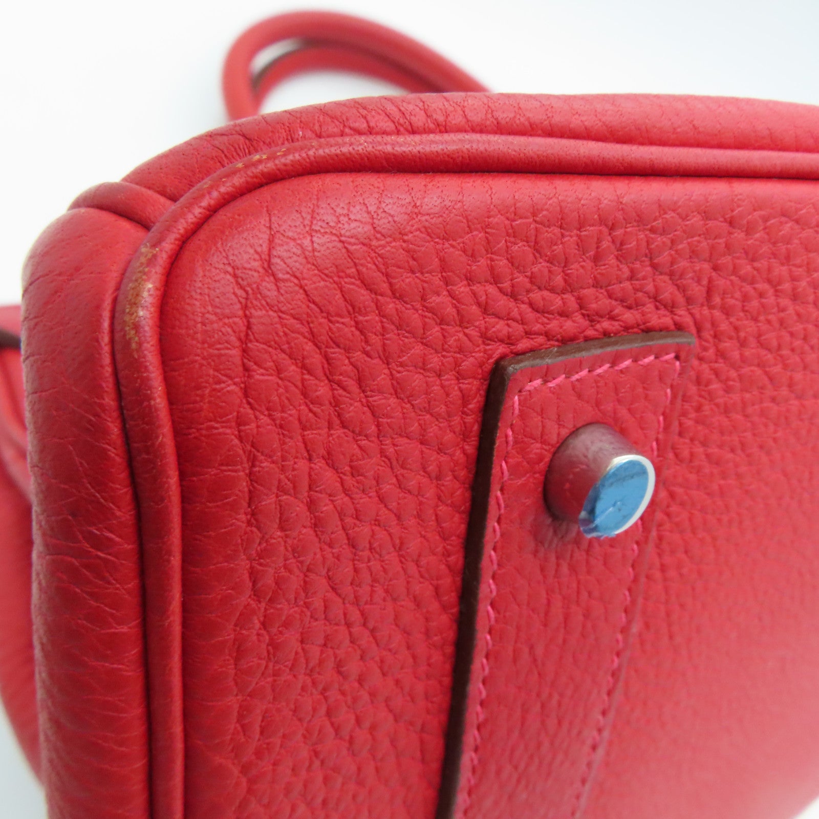 HERMES Clemence皮革Shoulder Birkin銀扣肩背袋紅色