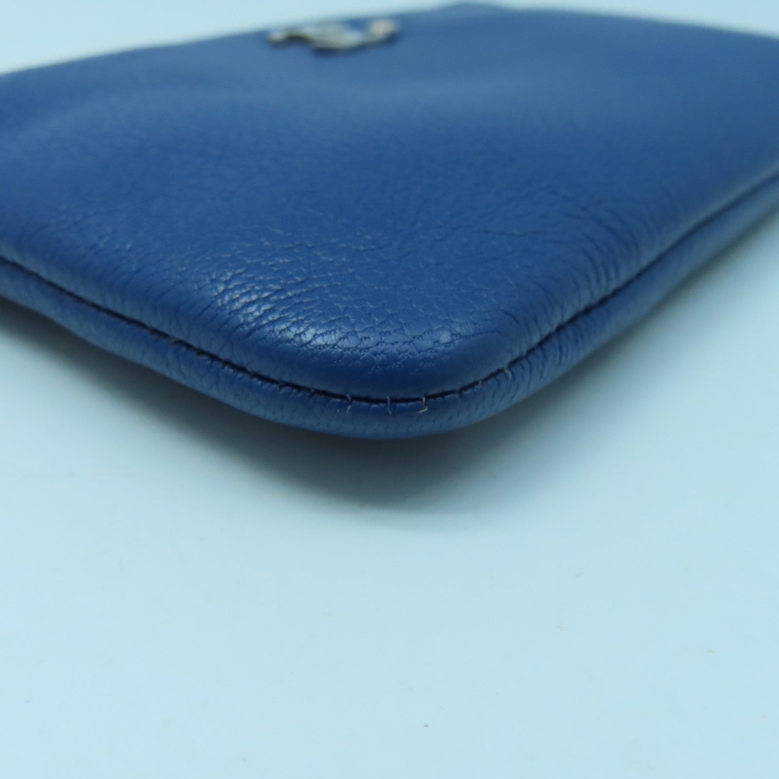 CHANEL 牛皮皮革Wallet銀扣錢包藍色