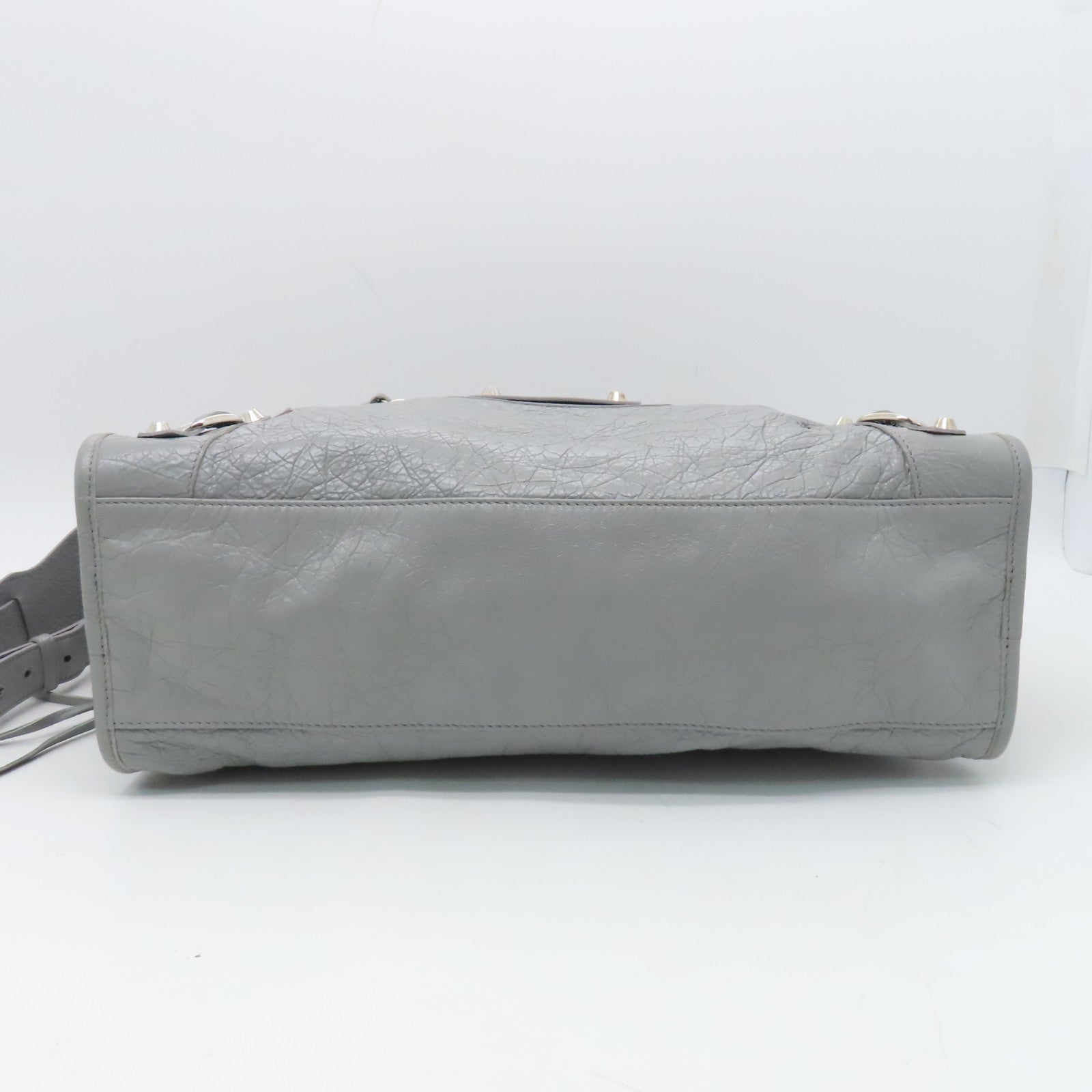BALENCIAGA Goatskin Leather City Silver Buckle Handle Shoulder Bag Gray