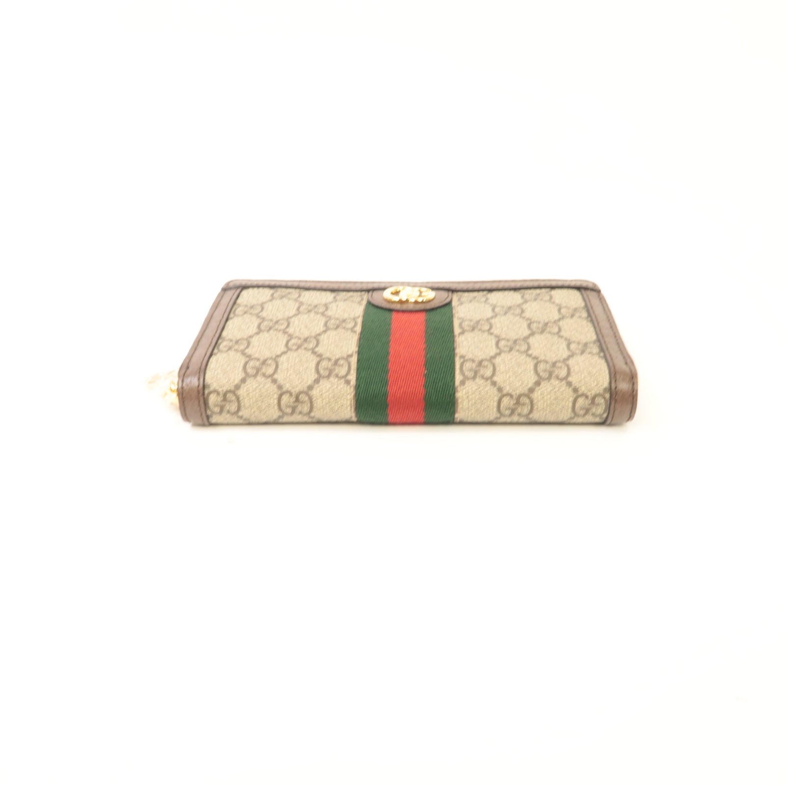 GUCCI 塗層帆布Zipped Long Wallet金扣長錢包棕色