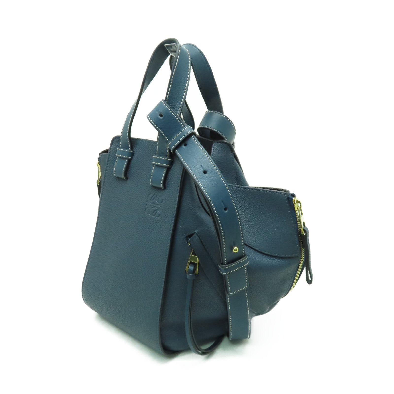 LOEWE 牛皮皮革Hammock Bag金扣手挽肩背兩用袋藍色