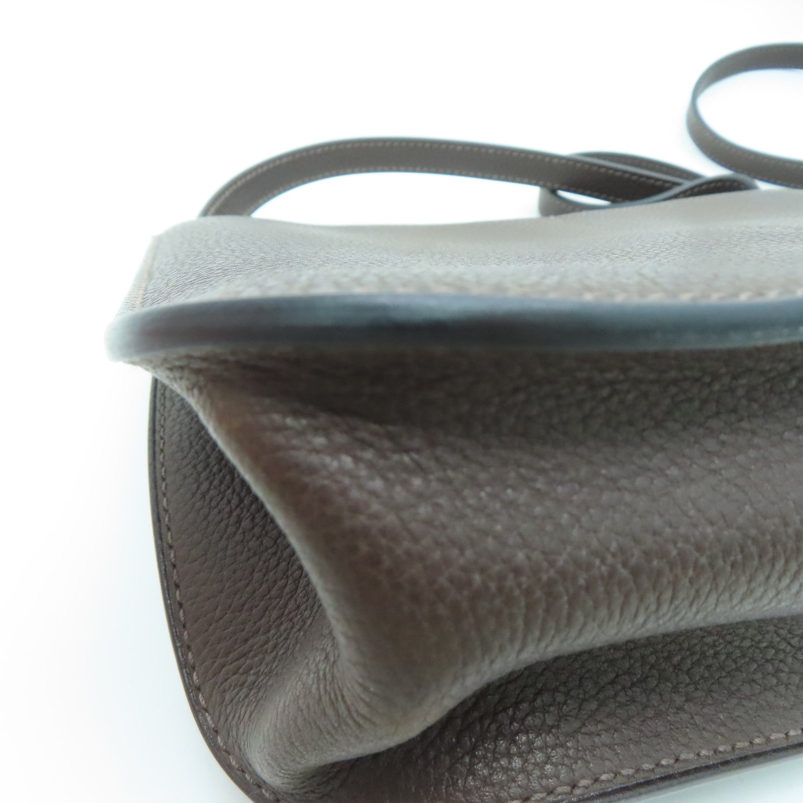 HERMES Clemence皮革Halzan 25銀扣肩背袋Ebene/啡色