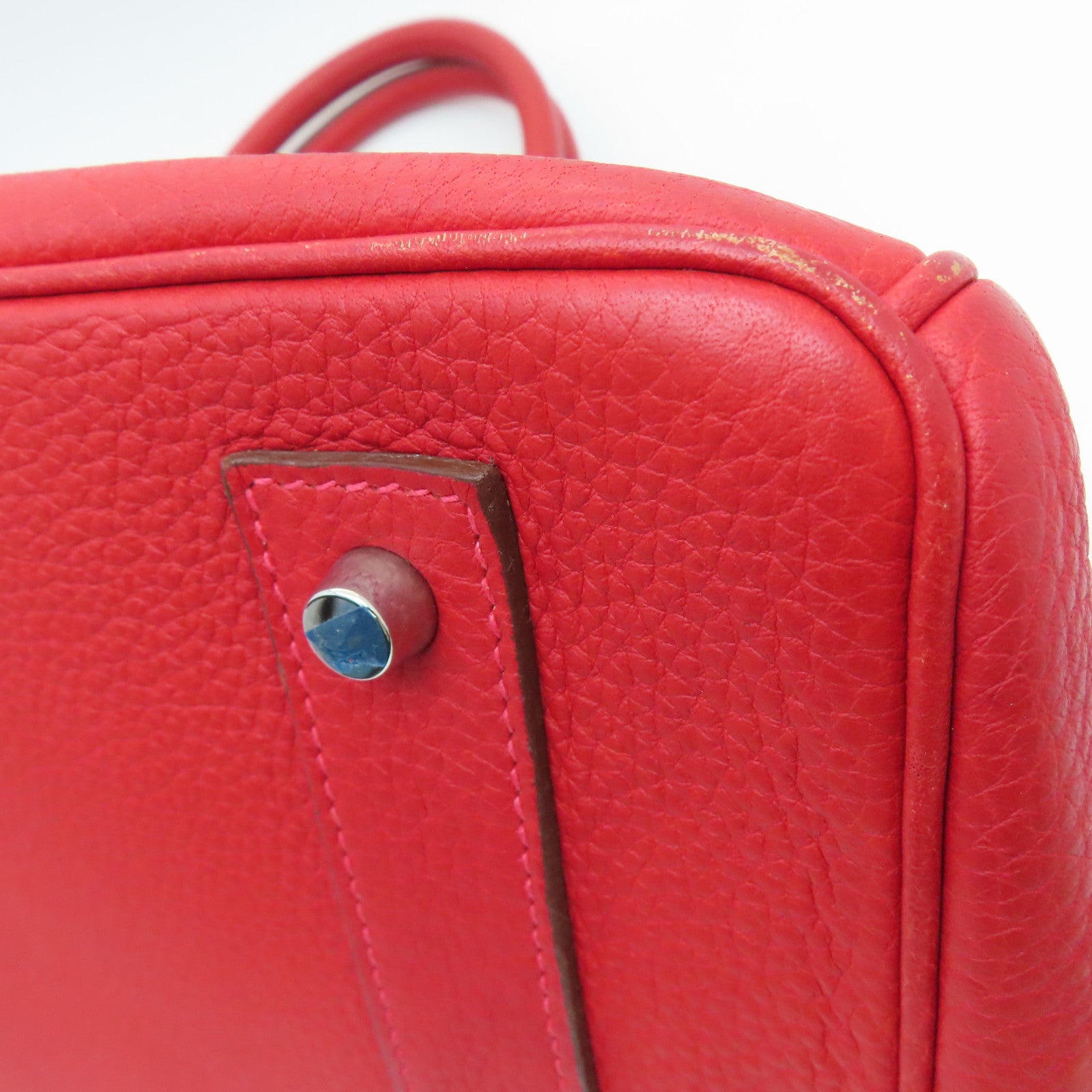 HERMES Clemence皮革Shoulder Birkin銀扣肩背袋紅色