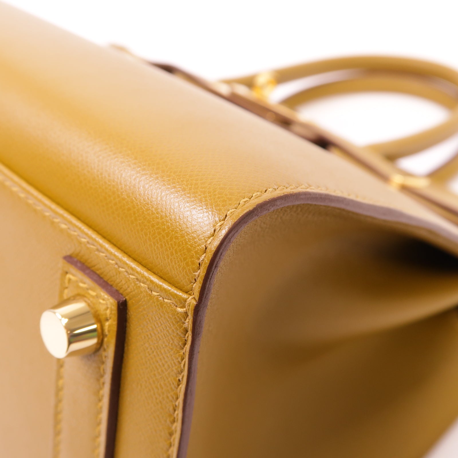HERMES Madame皮革Birkin 30金扣手挽袋芥末色