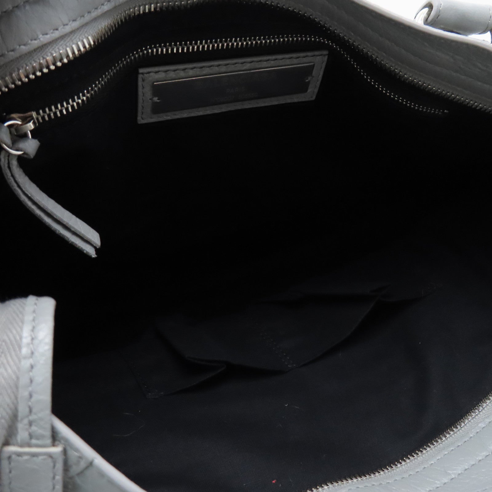 BALENCIAGA Goatskin Leather City Silver Buckle Handle Shoulder Bag Gray