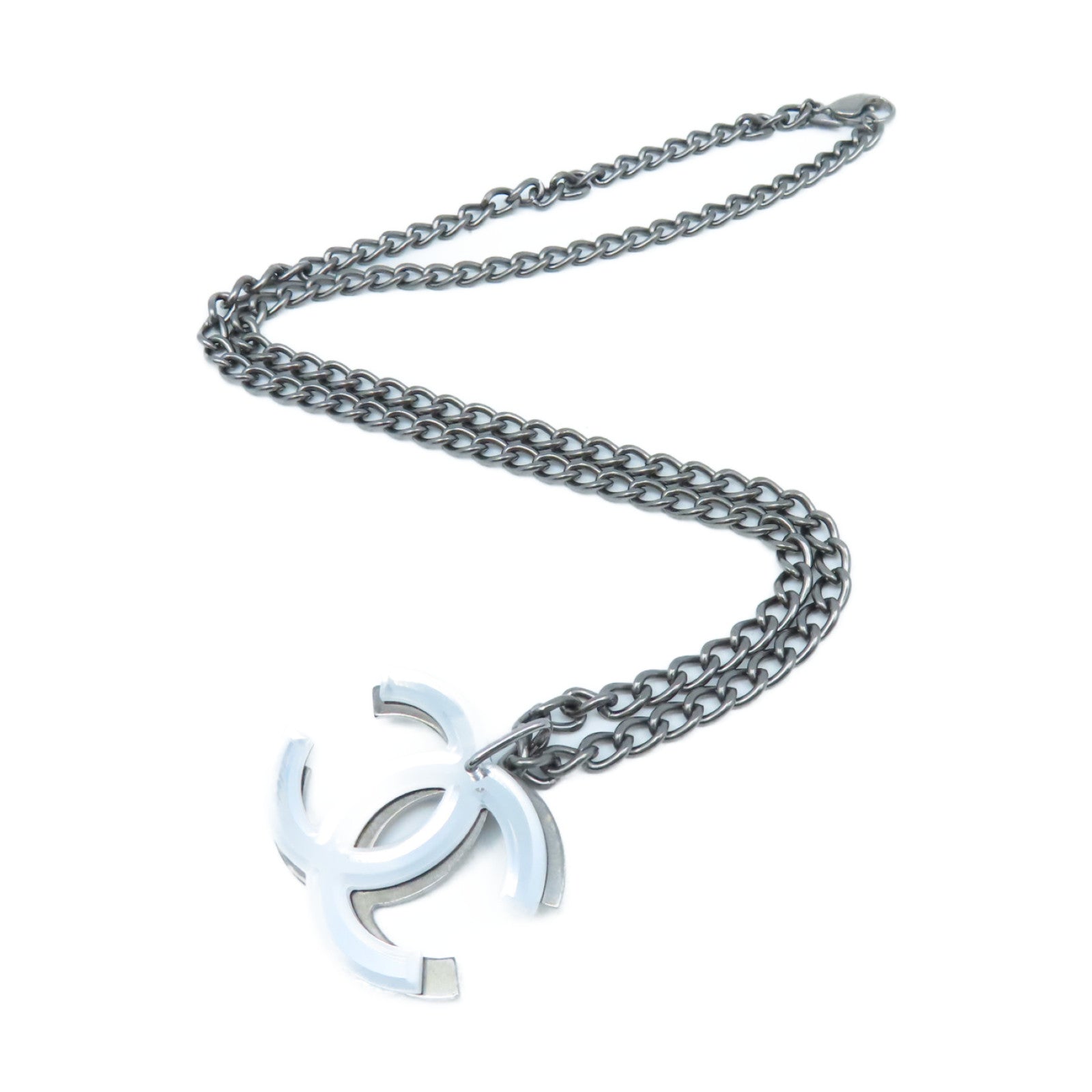 CHANEL 金屬/PVC CC Logo Necklace項鏈銀色