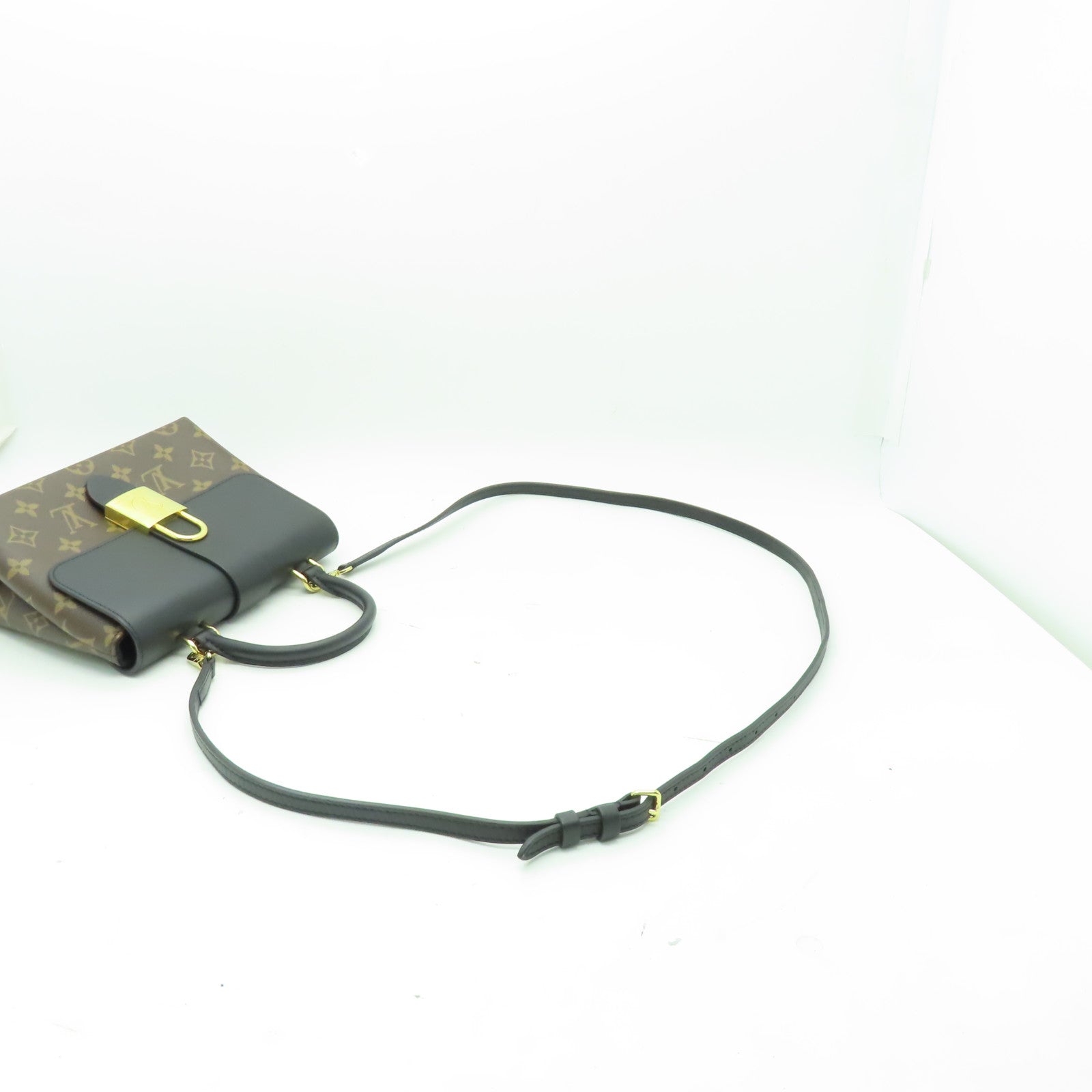 LOUIS VUITTON Monogram Lockit BB金扣手挽肩背兩用袋黑色/啡色