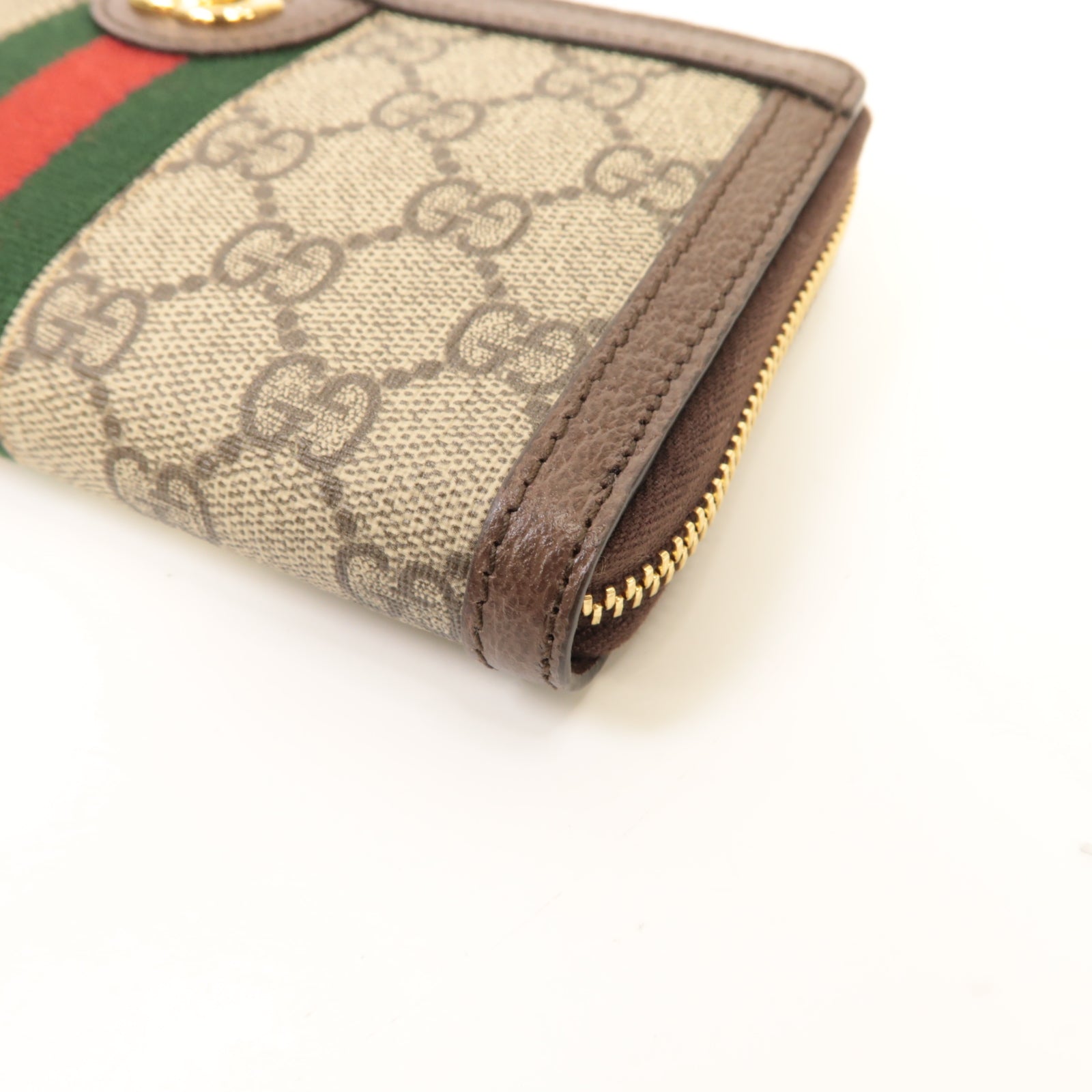 GUCCI 塗層帆布Zipped Long Wallet金扣長錢包棕色