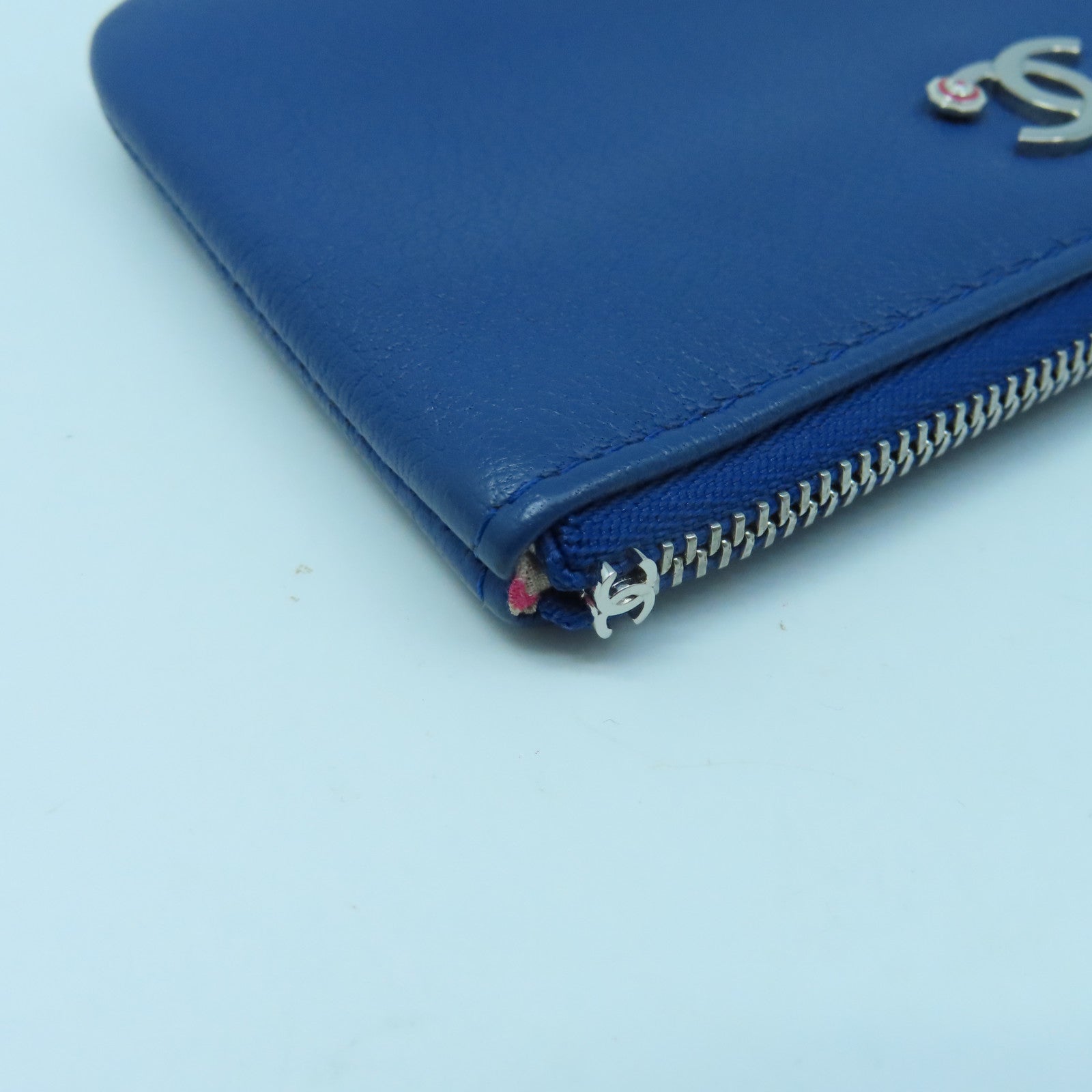 CHANEL 牛皮皮革Wallet銀扣錢包藍色