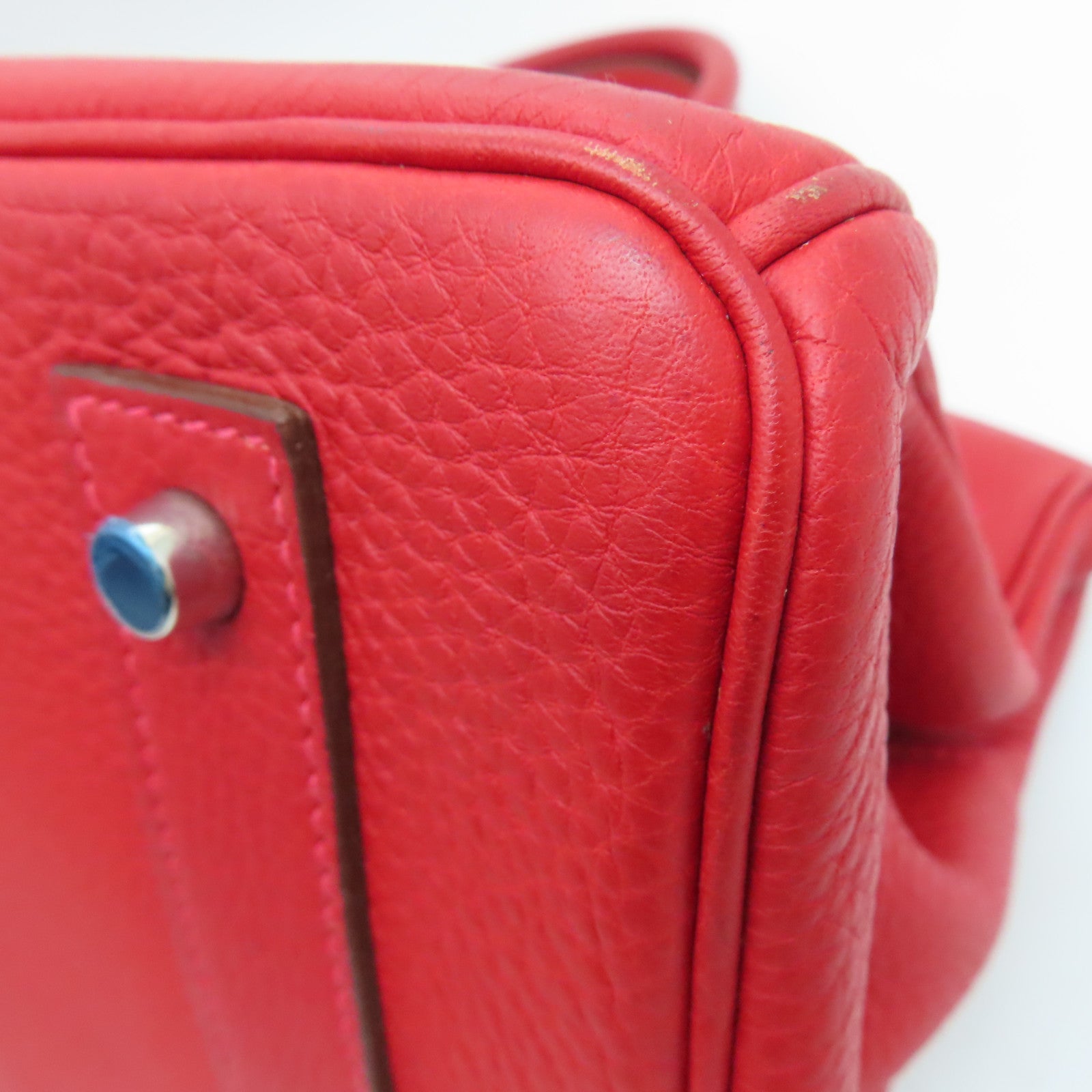 HERMES Clemence皮革Shoulder Birkin銀扣肩背袋紅色