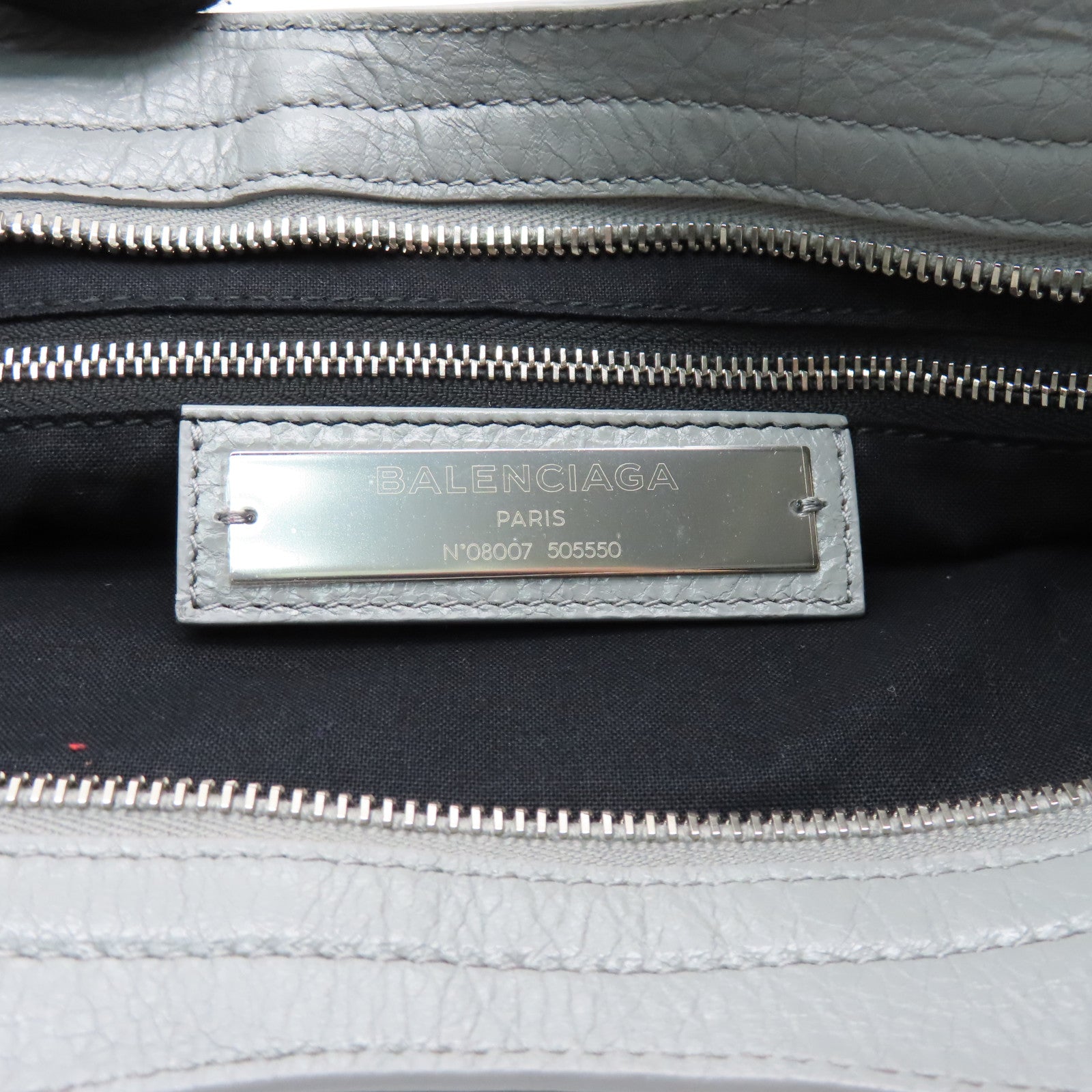 BALENCIAGA Goatskin Leather City Silver Buckle Handle Shoulder Bag Gray