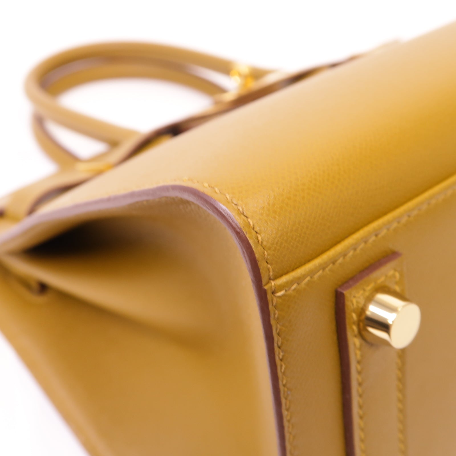 HERMES Madame皮革Birkin 30金扣手挽袋芥末色