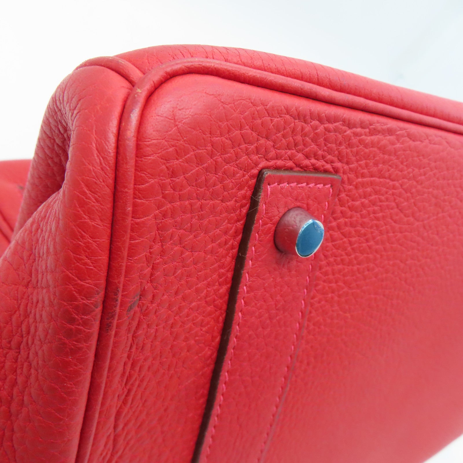 HERMES Clemence皮革Shoulder Birkin銀扣肩背袋紅色